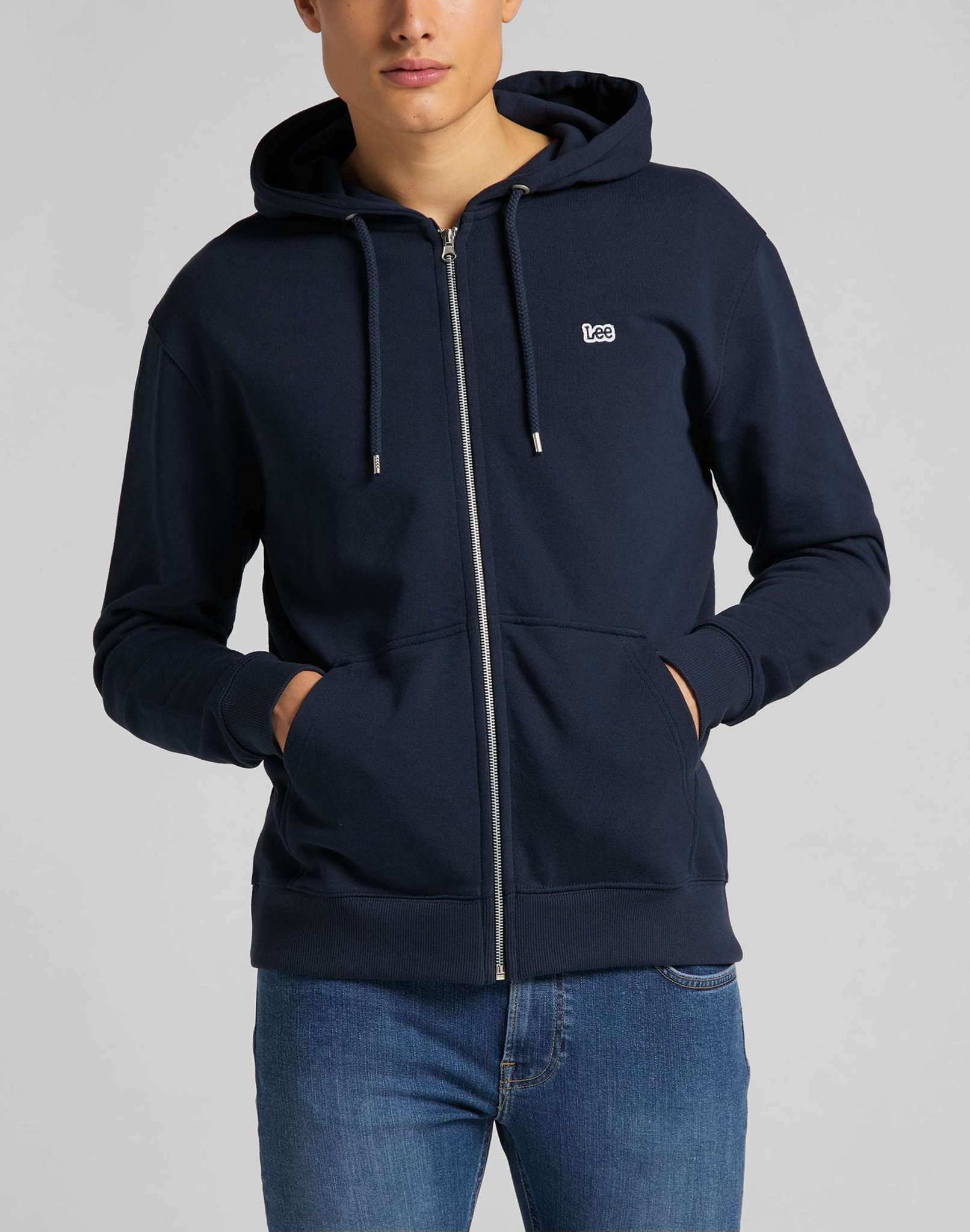 Basic Zip Through Hoodie in Navy Vestes à capuche Lee   