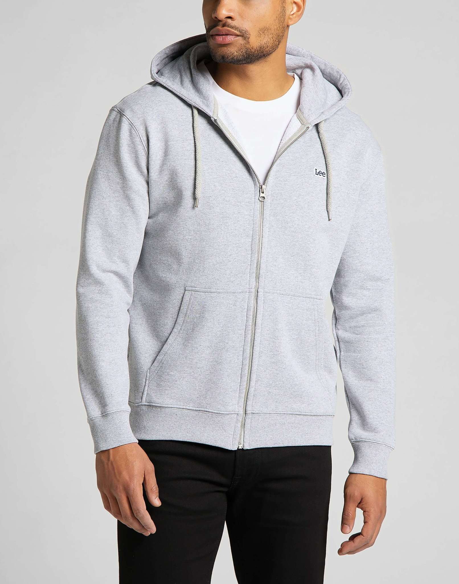 Basic Zip Through Hoodie in Grey Melange Vestes à capuche Lee   