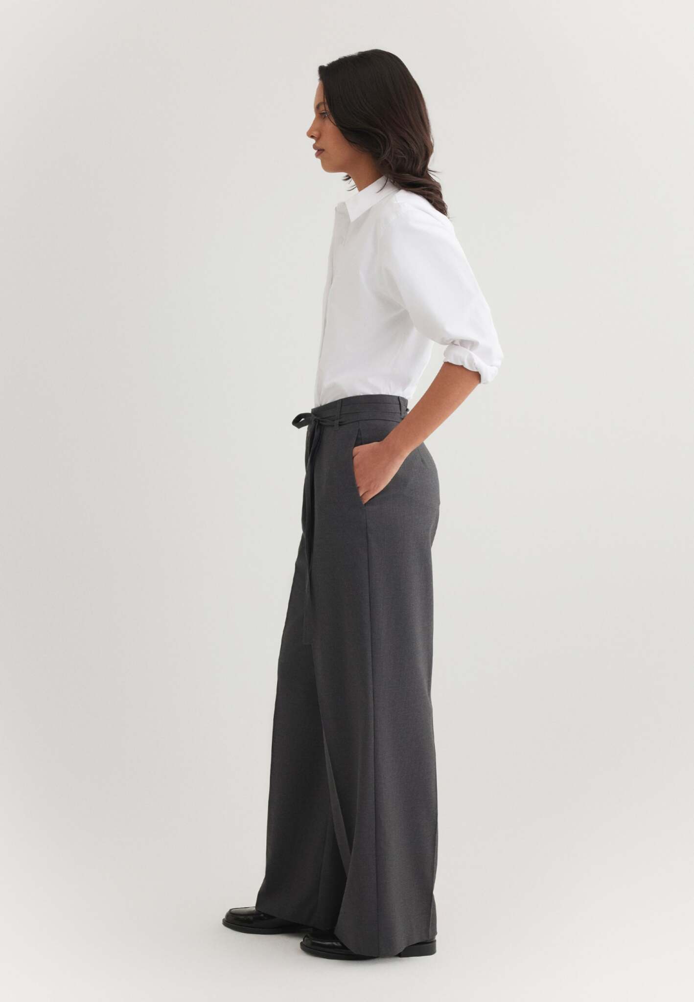 Woven Pants Belt in Antrasit Pin Stripe Pantalon Mavi