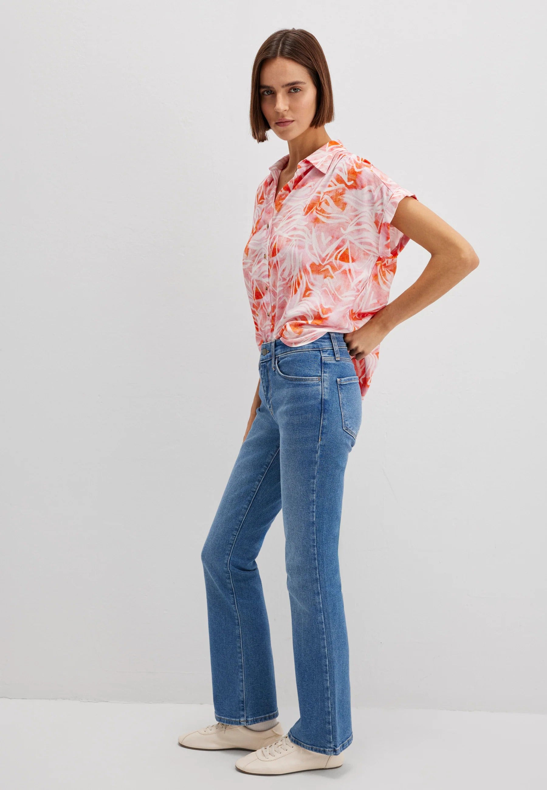 Chemise à manches courtes imprimée feuilles aquatiques