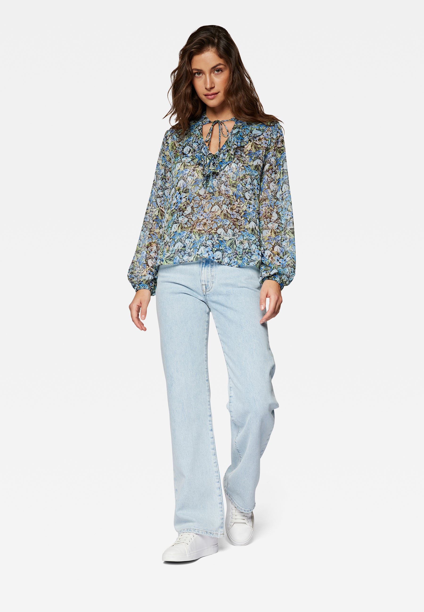 Chiffon Blouse in Blue Garden Print Chemises Mavi   