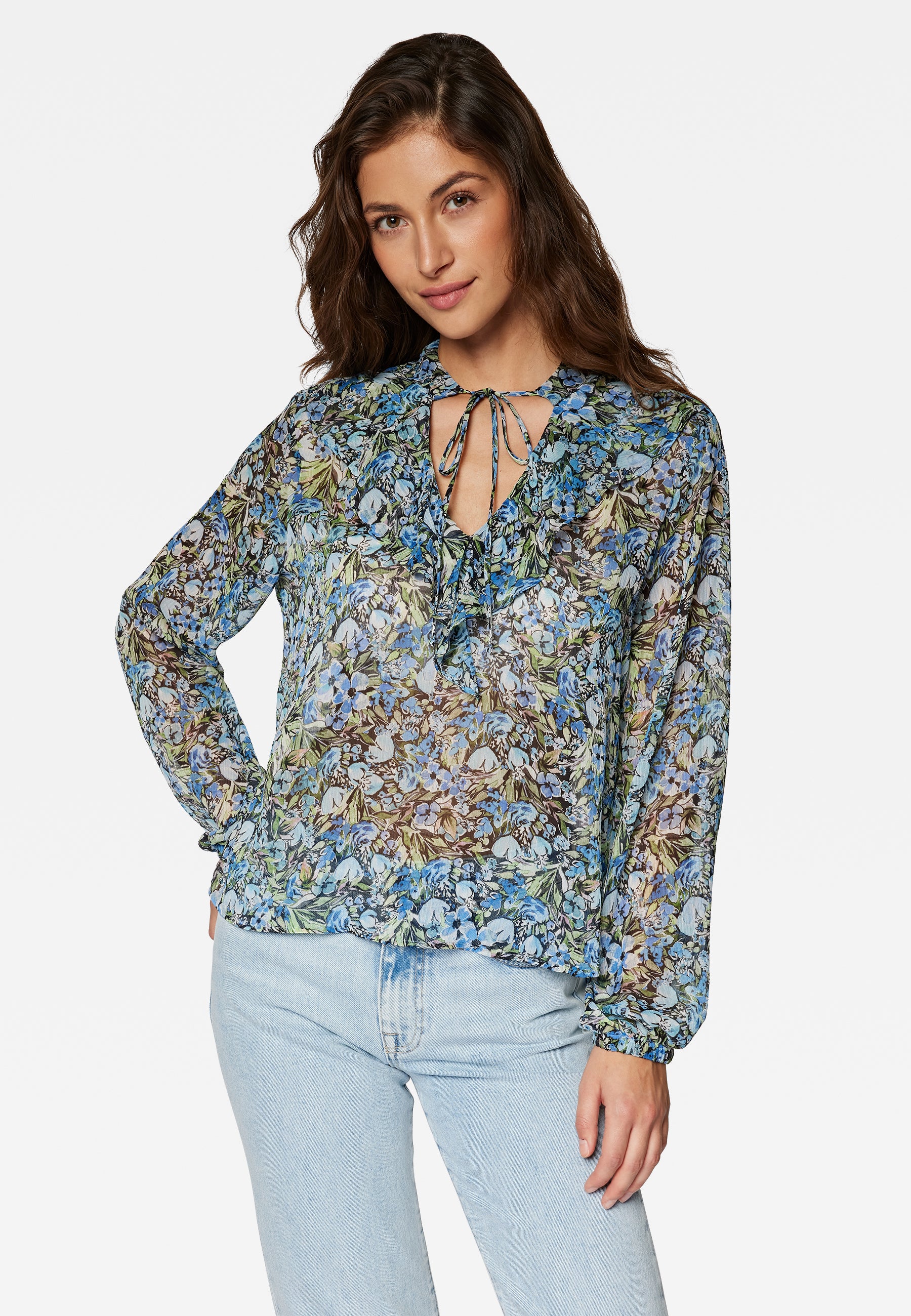 Chiffon Blouse in Blue Garden Print Chemises Mavi   