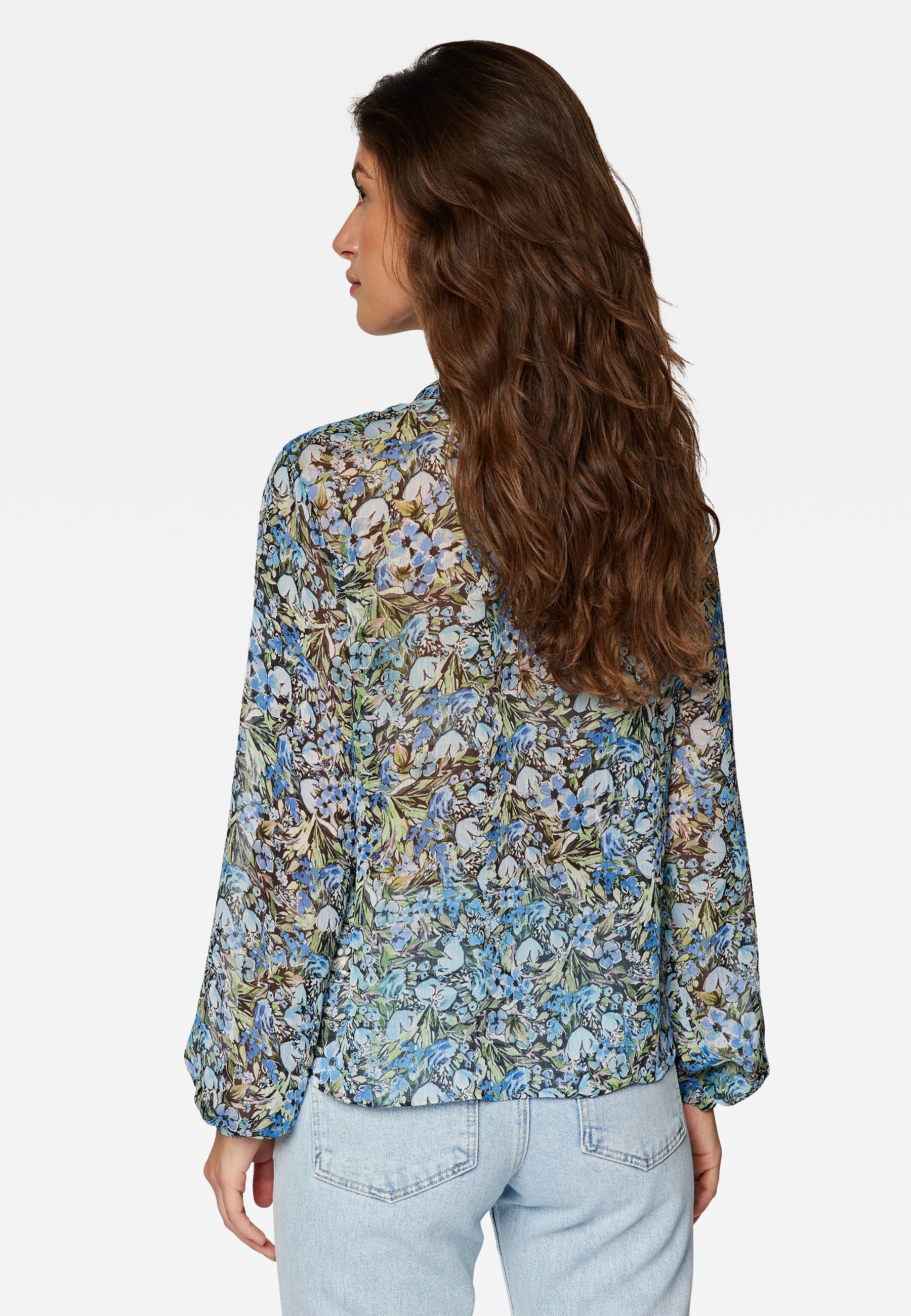 Chiffon Blouse in Blue Garden Print Chemises Mavi   