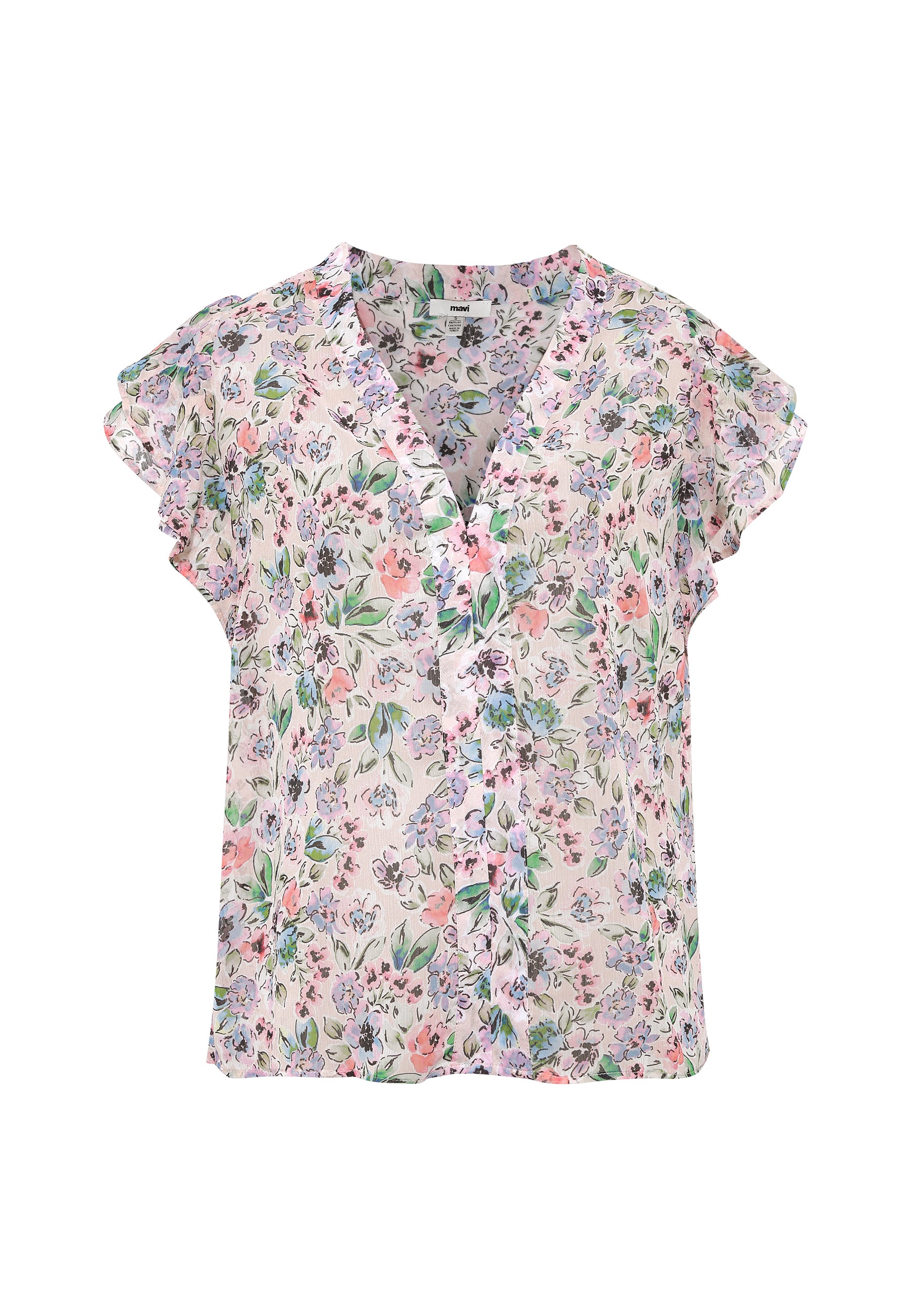 Short Sleeve Blouse in Watercolor Print Chemises Mavi   