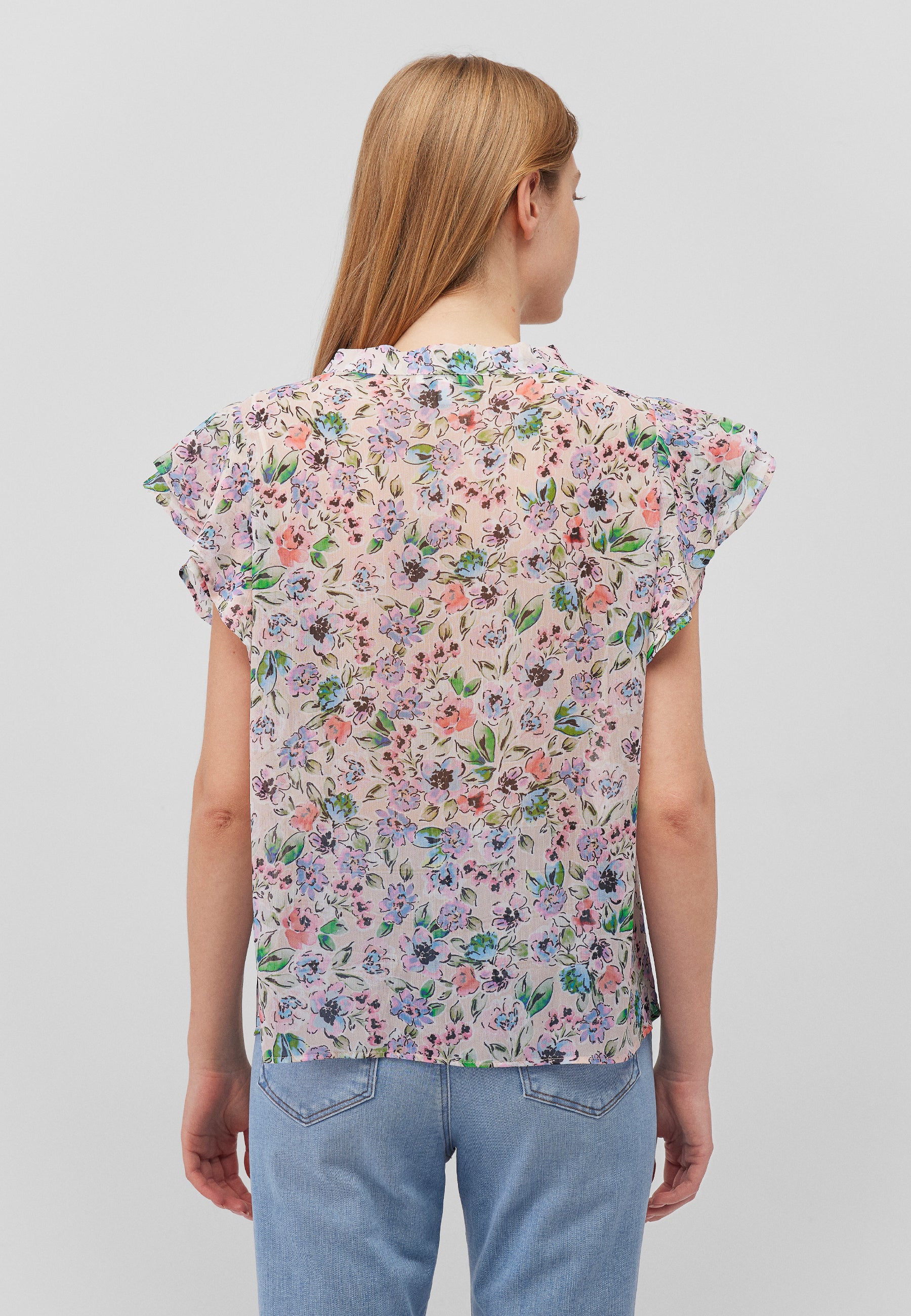 Short Sleeve Blouse in Watercolor Print Chemises Mavi   