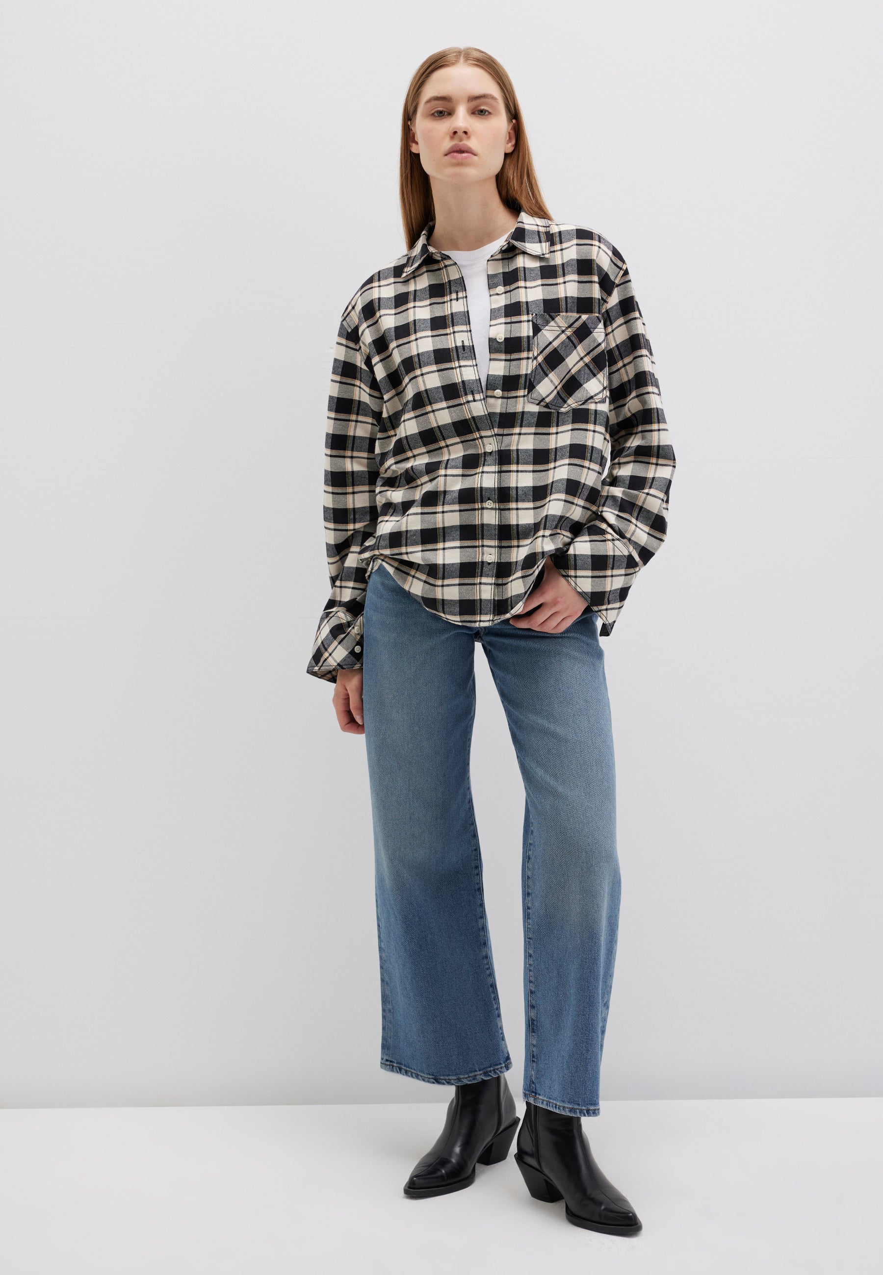 Chemise tissée à carreaux bruns