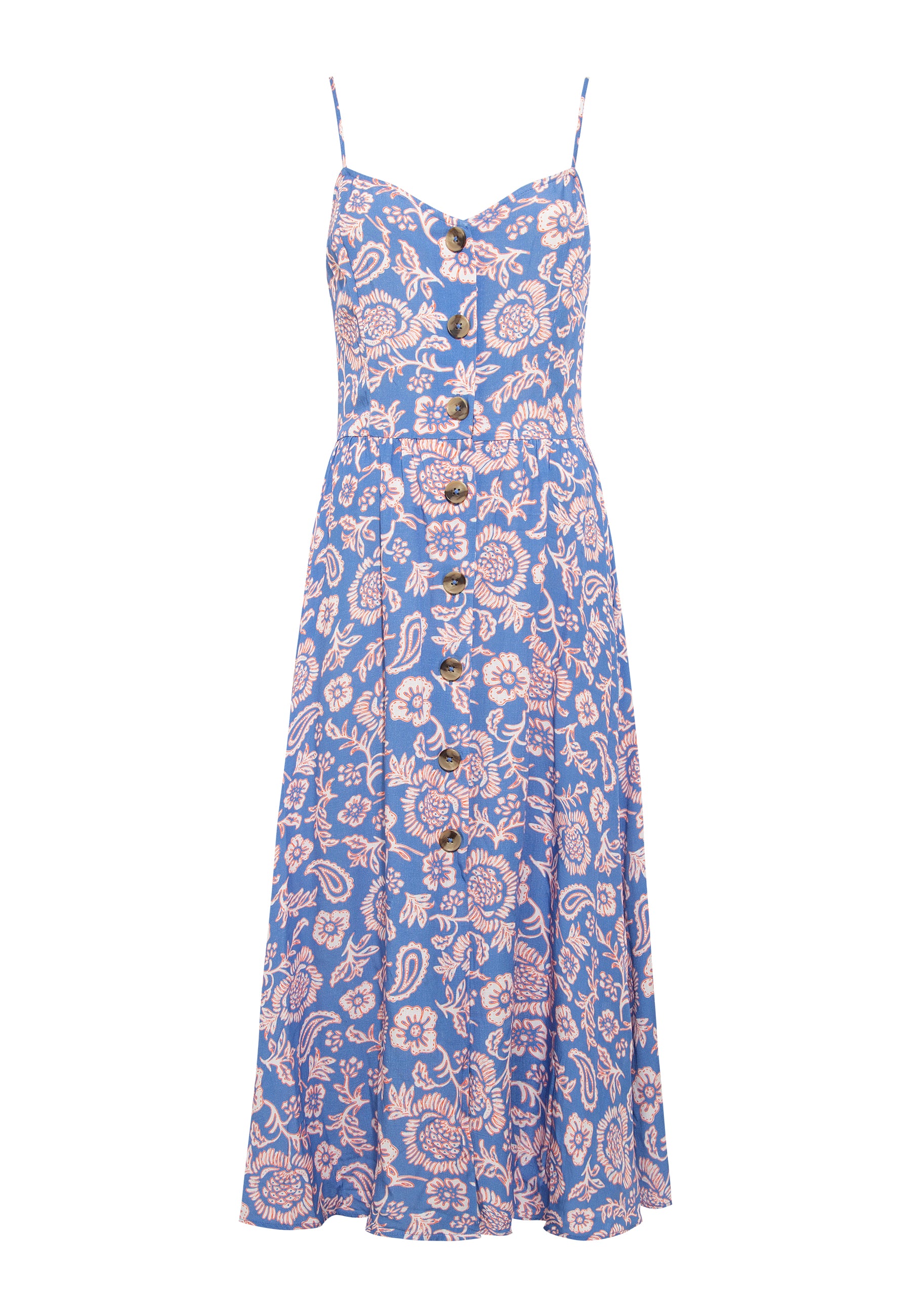 Button Up Dress in Blue Paisley Print Robes Mavi   