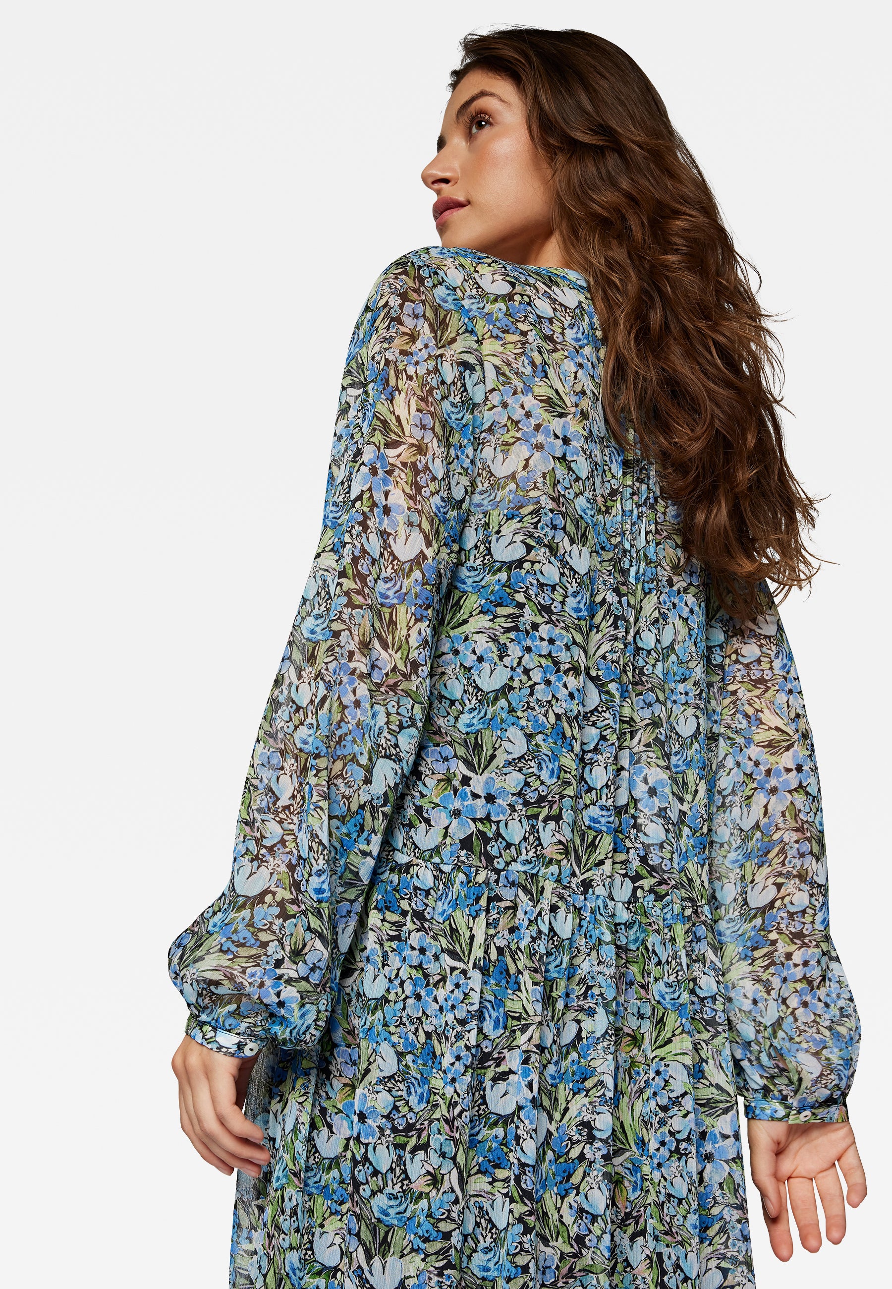 Robe à manches longues Woven Dress in Blue Garden Print Robes Mavi   