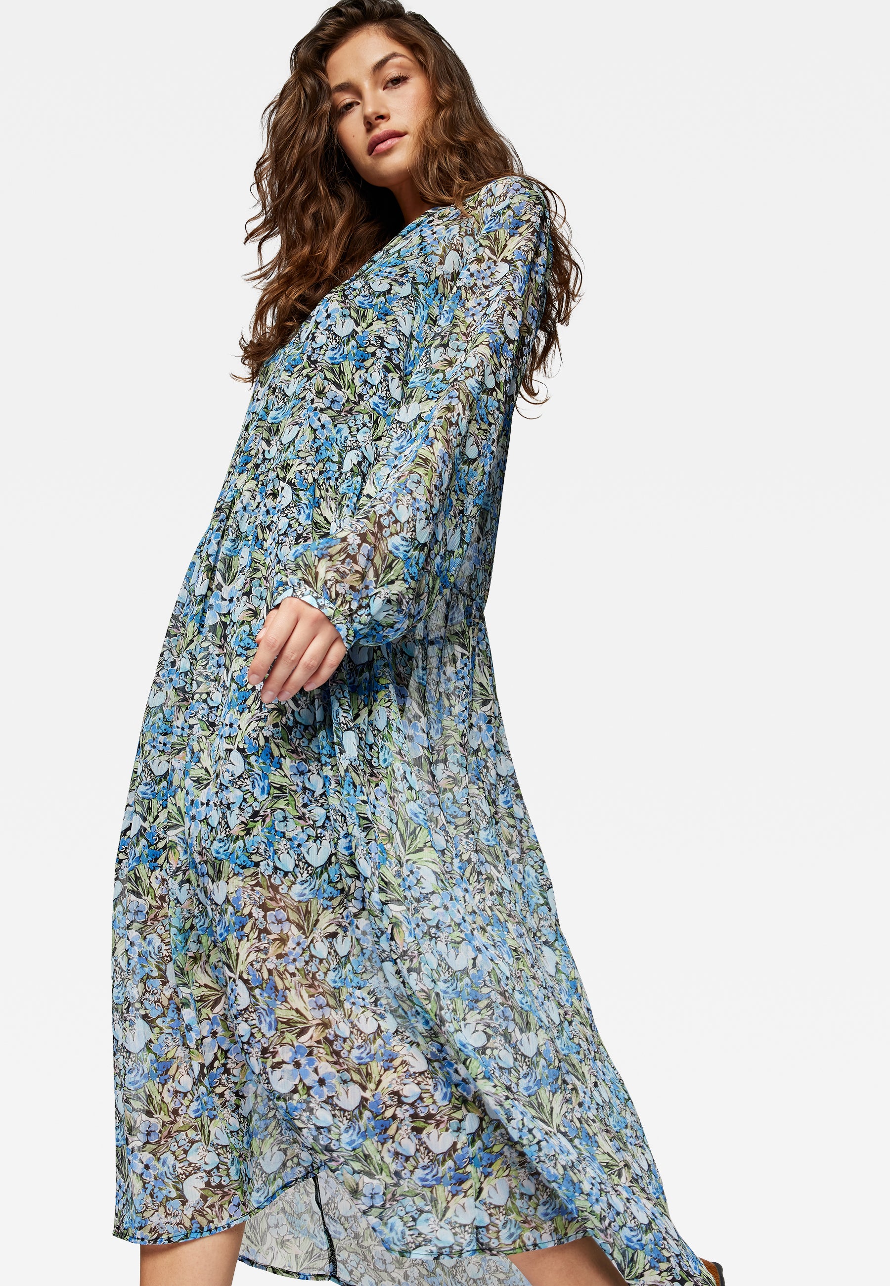 Robe à manches longues Woven Dress in Blue Garden Print Robes Mavi   