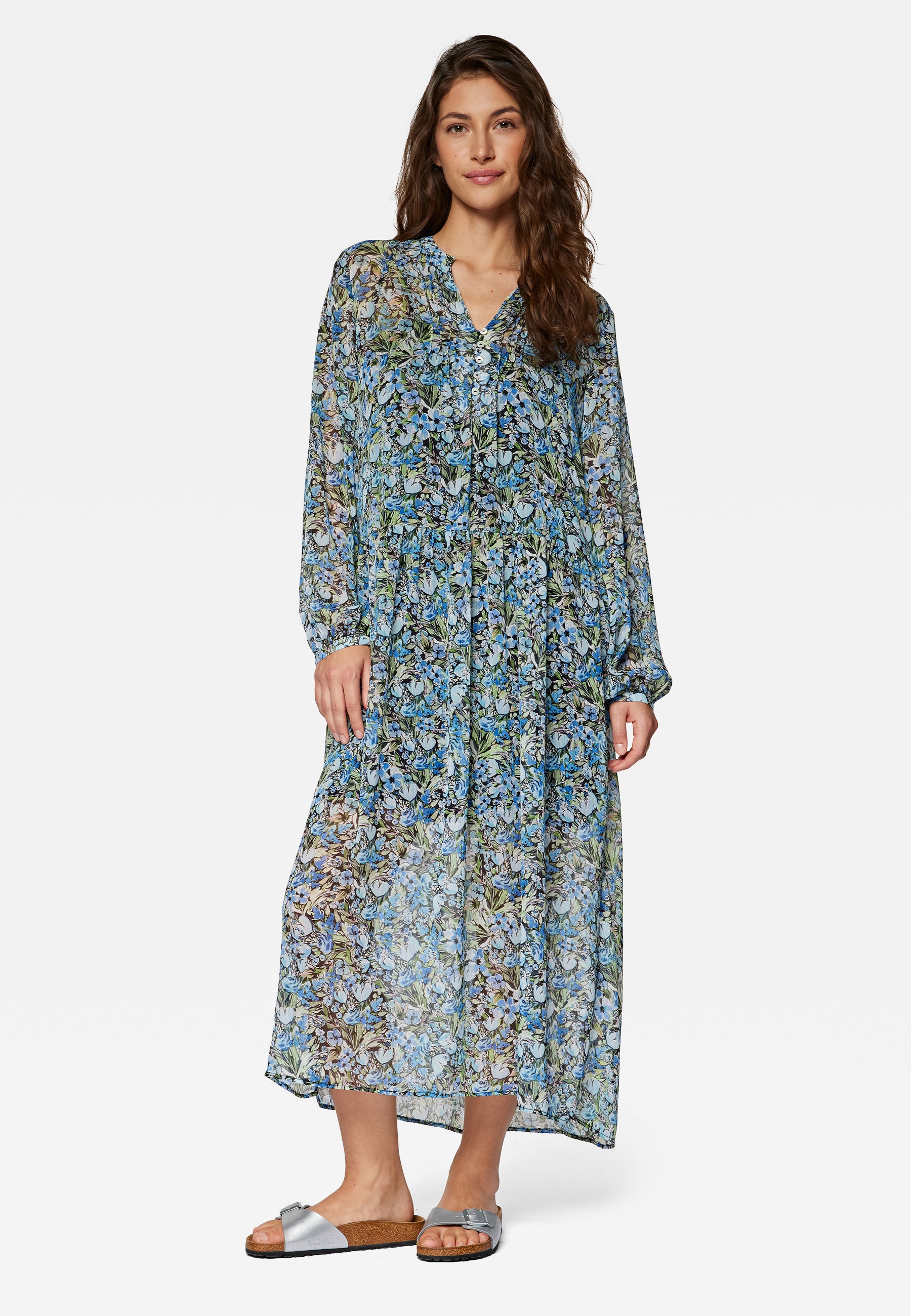 Robe à manches longues Woven Dress in Blue Garden Print Robes Mavi   