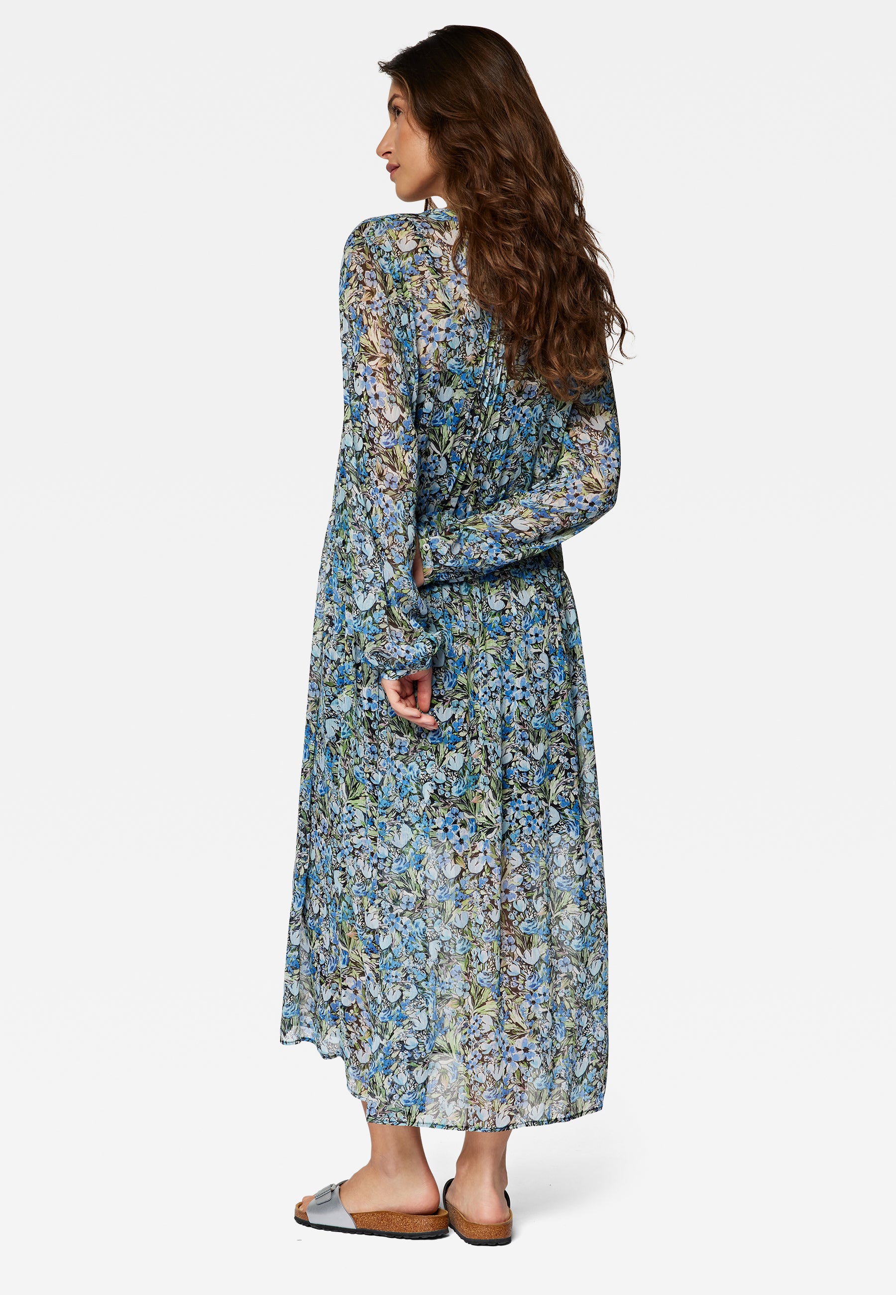 Robe à manches longues Woven Dress in Blue Garden Print Robes Mavi   