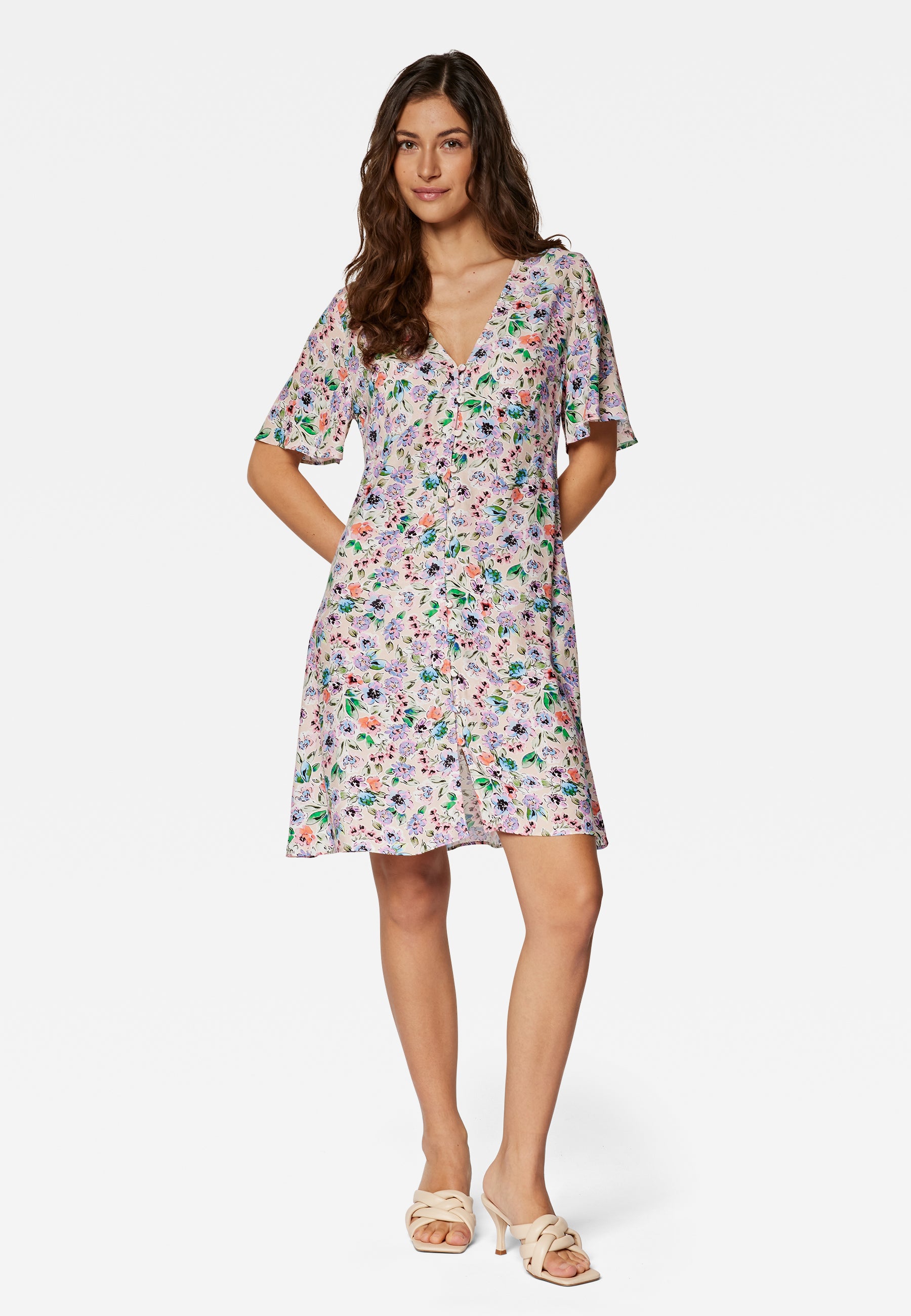 Short Sleeve Woven Dress in Watercolor Print Robes Mavi   