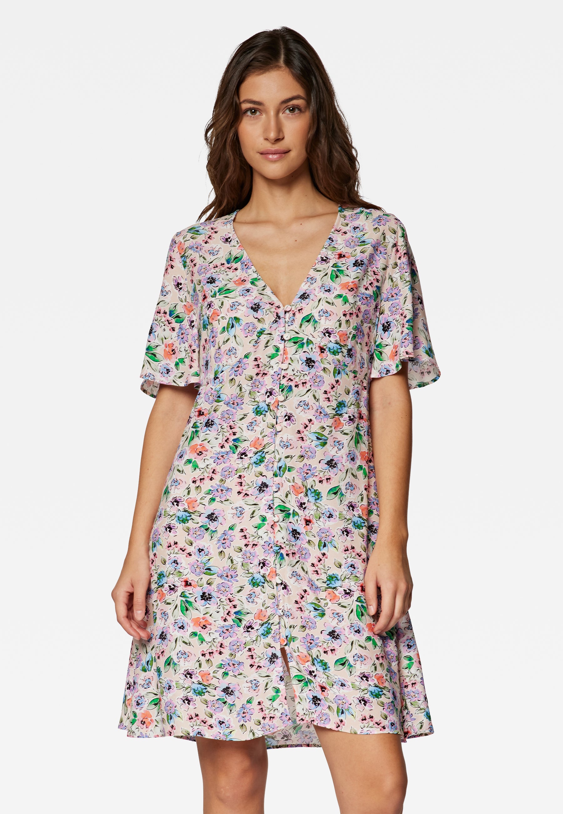 Short Sleeve Woven Dress in Watercolor Print Robes Mavi   