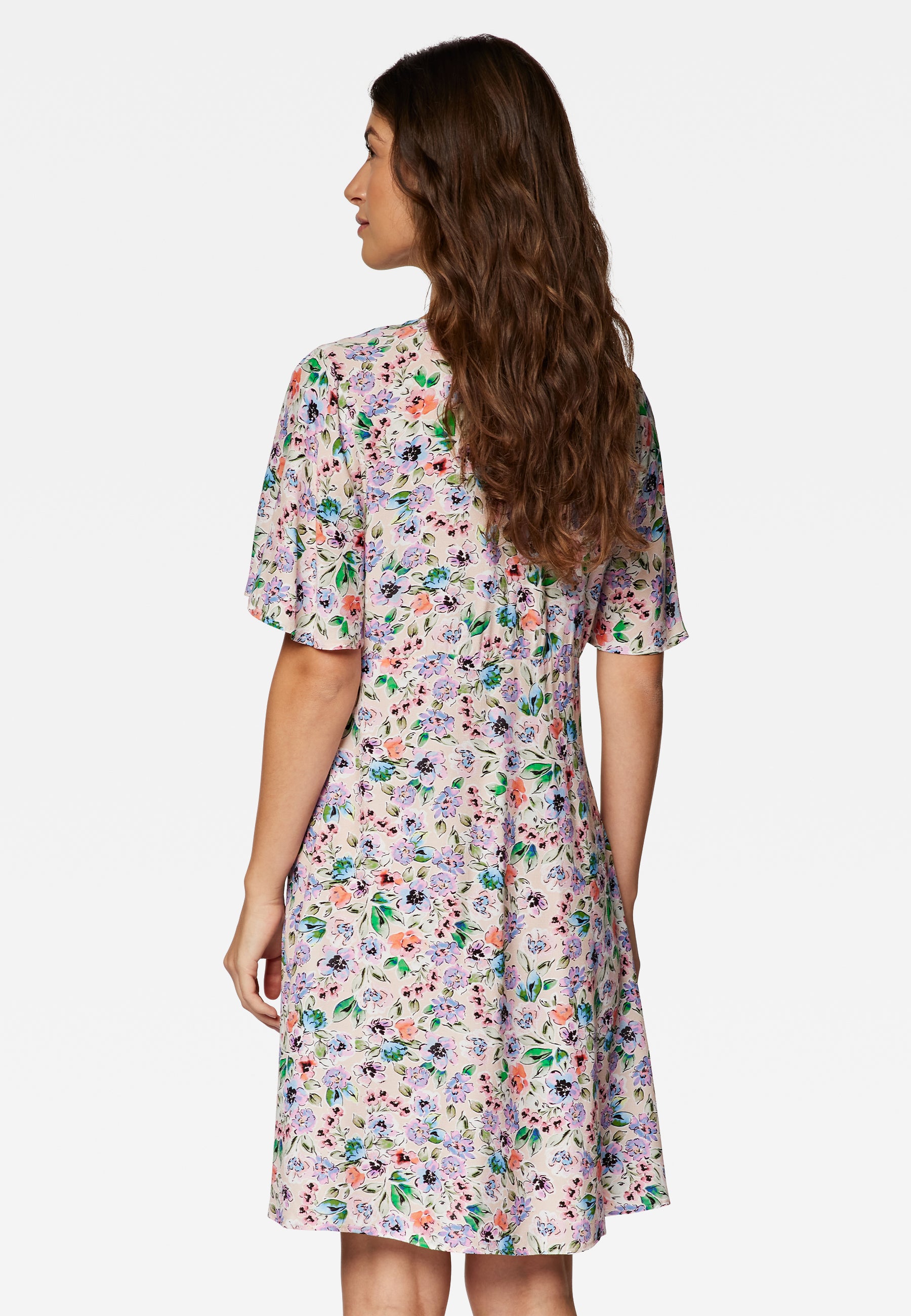 Short Sleeve Woven Dress in Watercolor Print Robes Mavi   