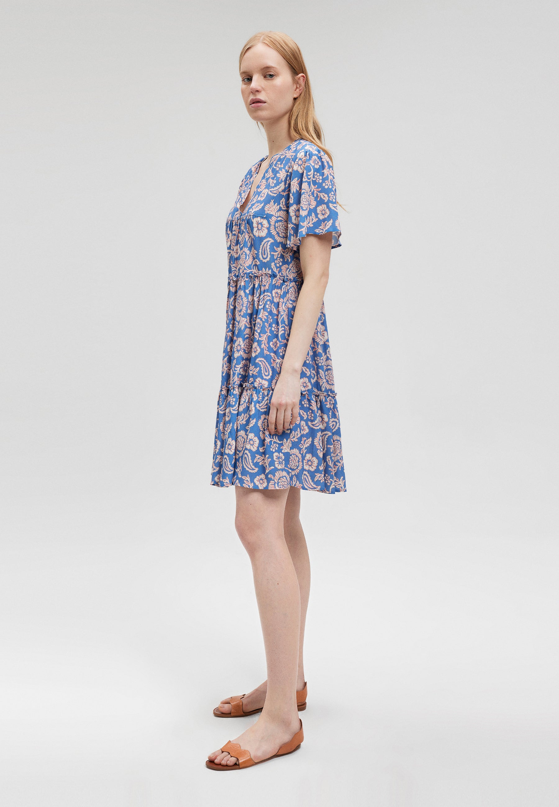 Easy Mini Dress in Blue Paisley Print Robes Mavi   