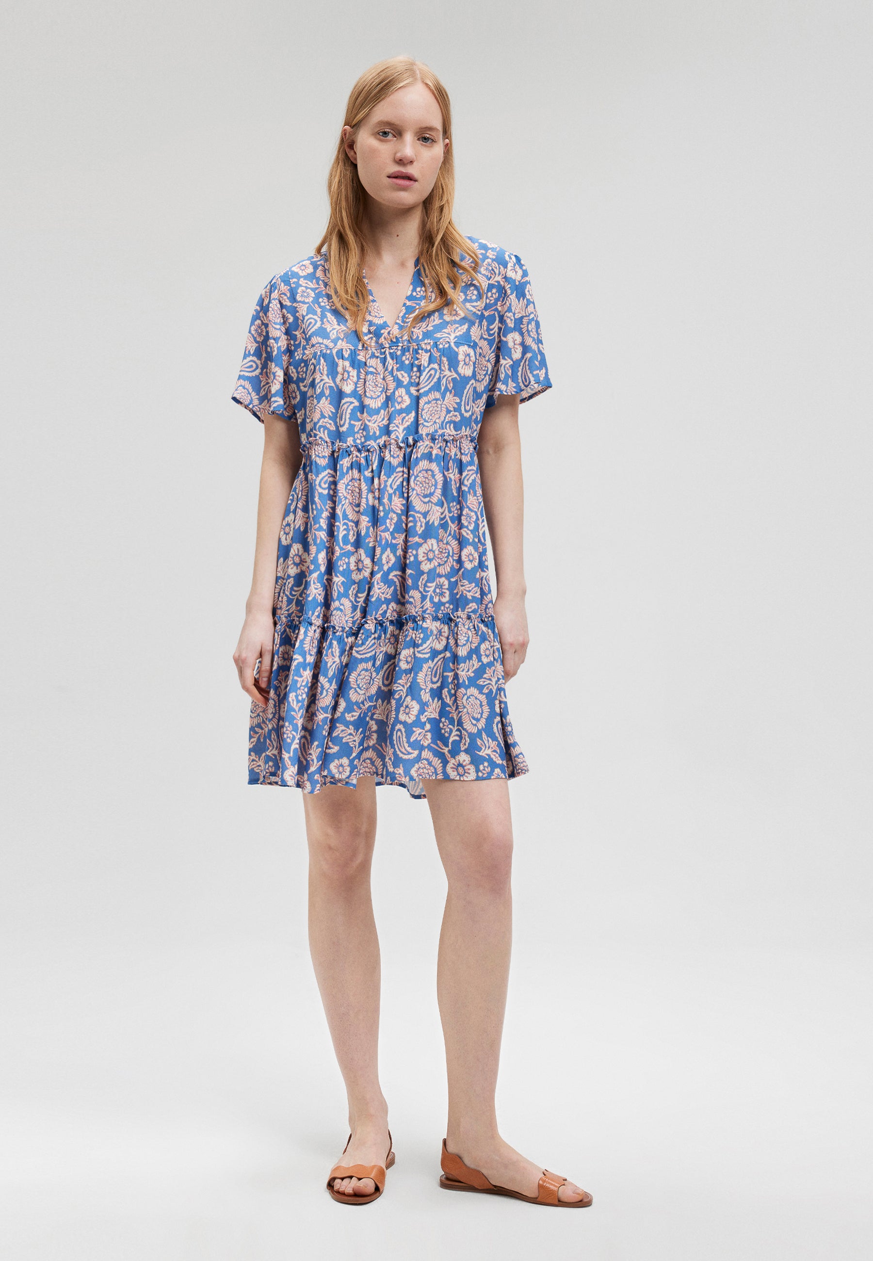 Easy Mini Dress in Blue Paisley Print Robes Mavi   