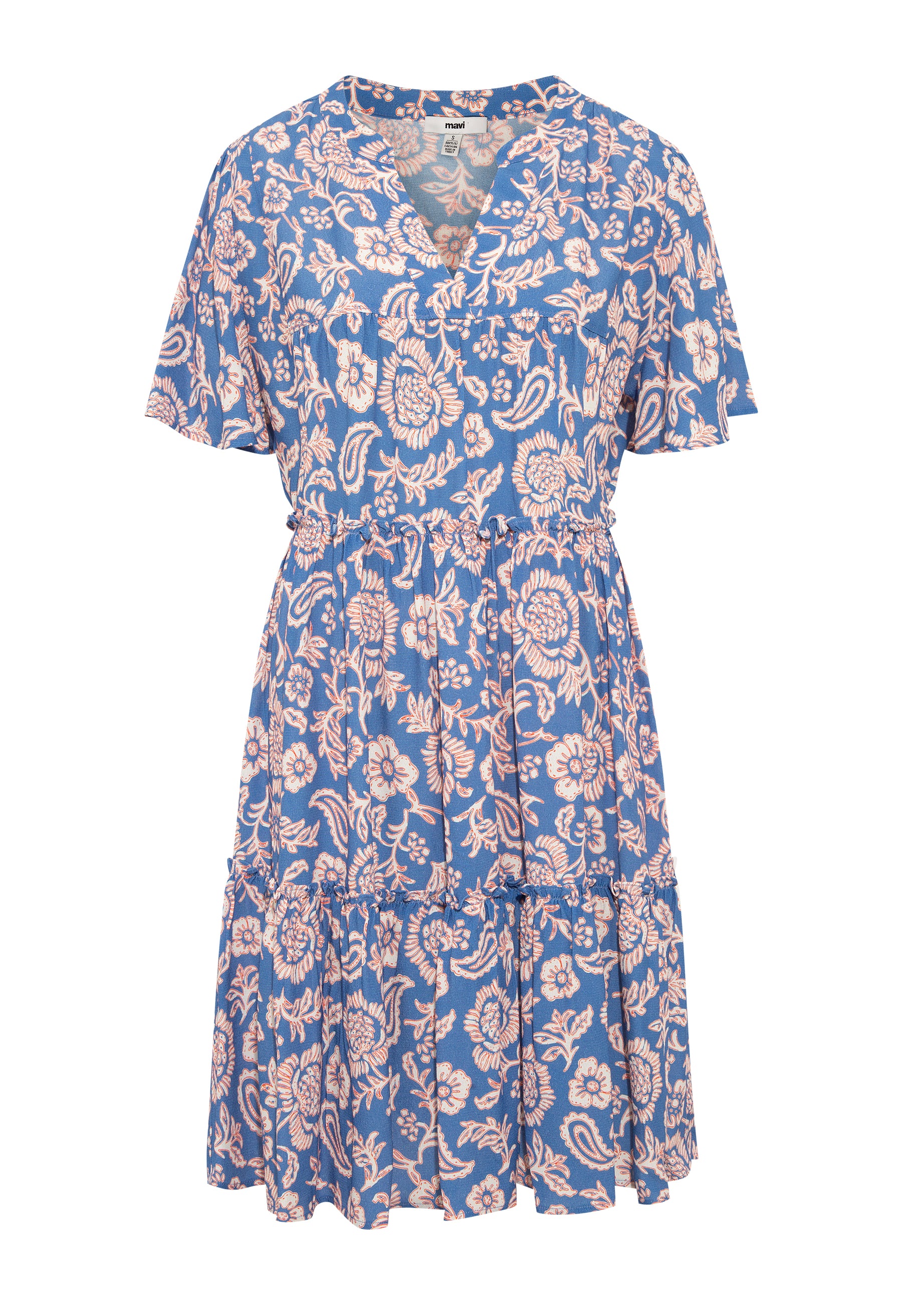 Easy Mini Dress in Blue Paisley Print Robes Mavi   