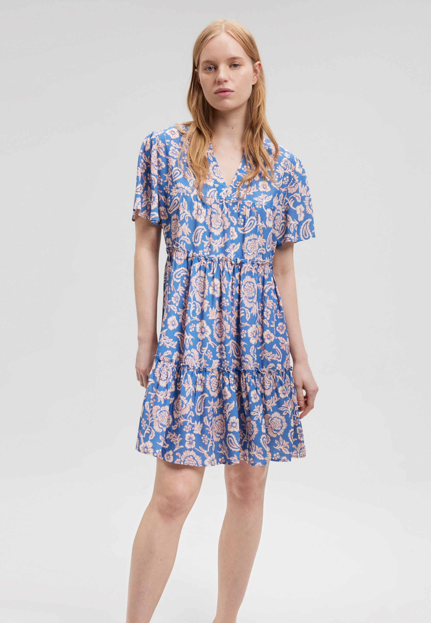 Easy Mini Dress in Blue Paisley Print Robes Mavi   