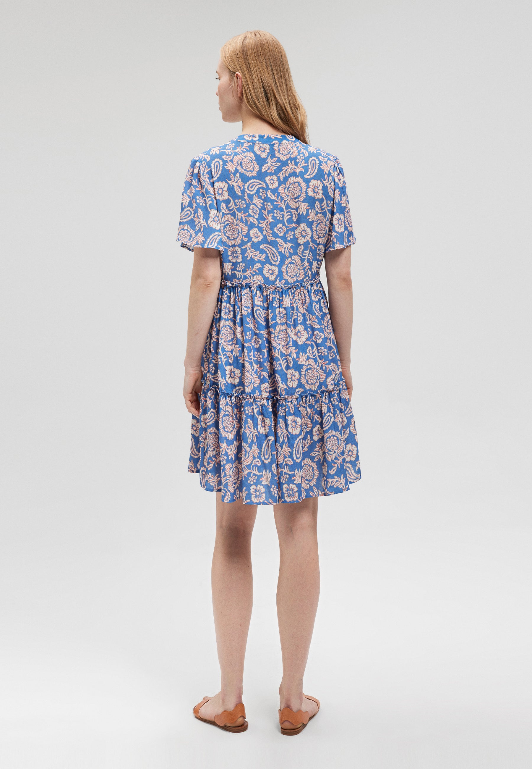 Easy Mini Dress in Blue Paisley Print Robes Mavi   