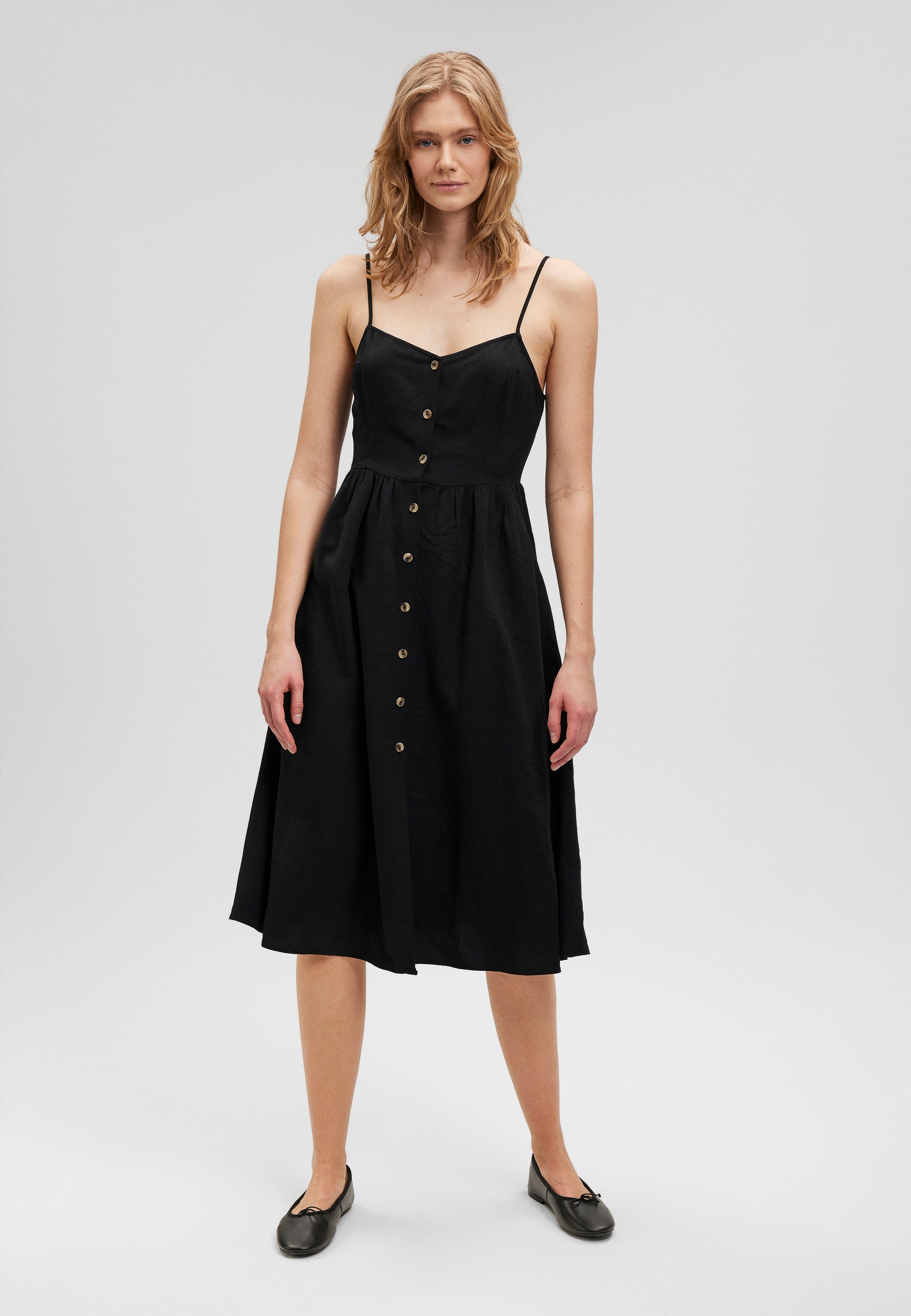 Button Up Dress in Black Robes Mavi   