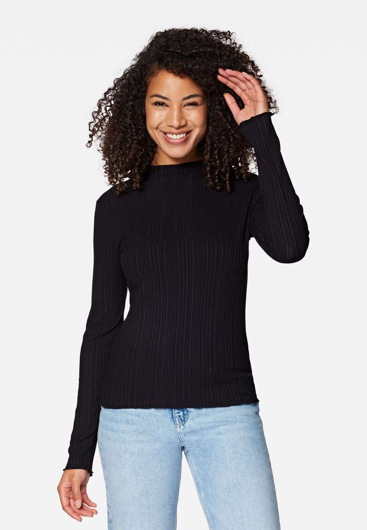 Long Sleeve Top in Black Chemises Mavi   