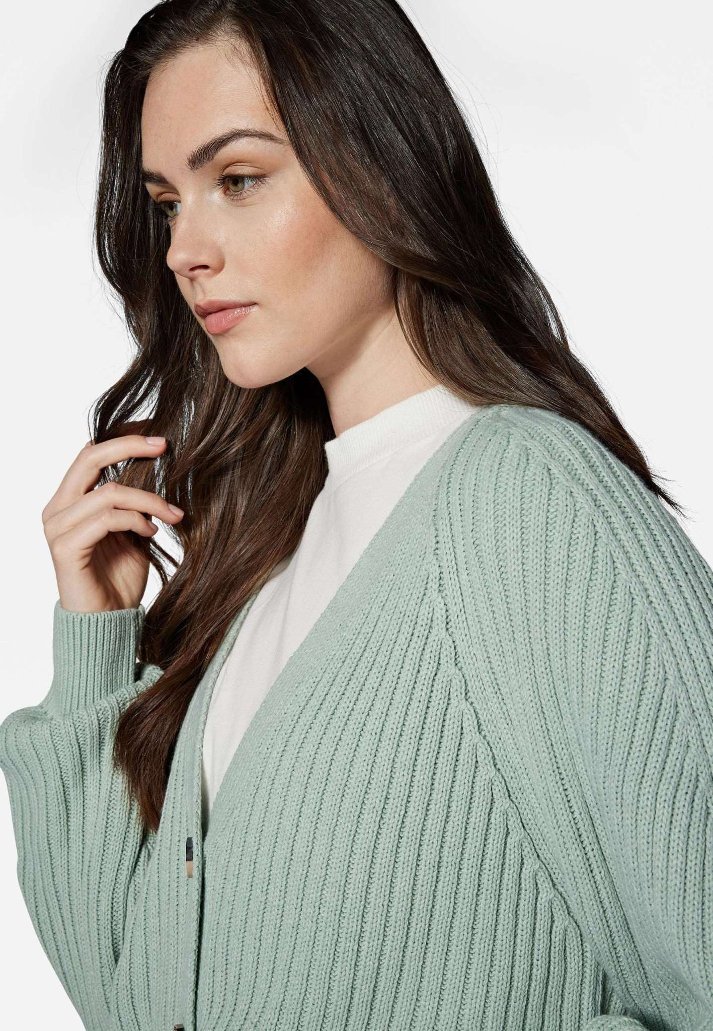 Stitch Detailed Cardigan in Aqua Gray Vestes Mavi   