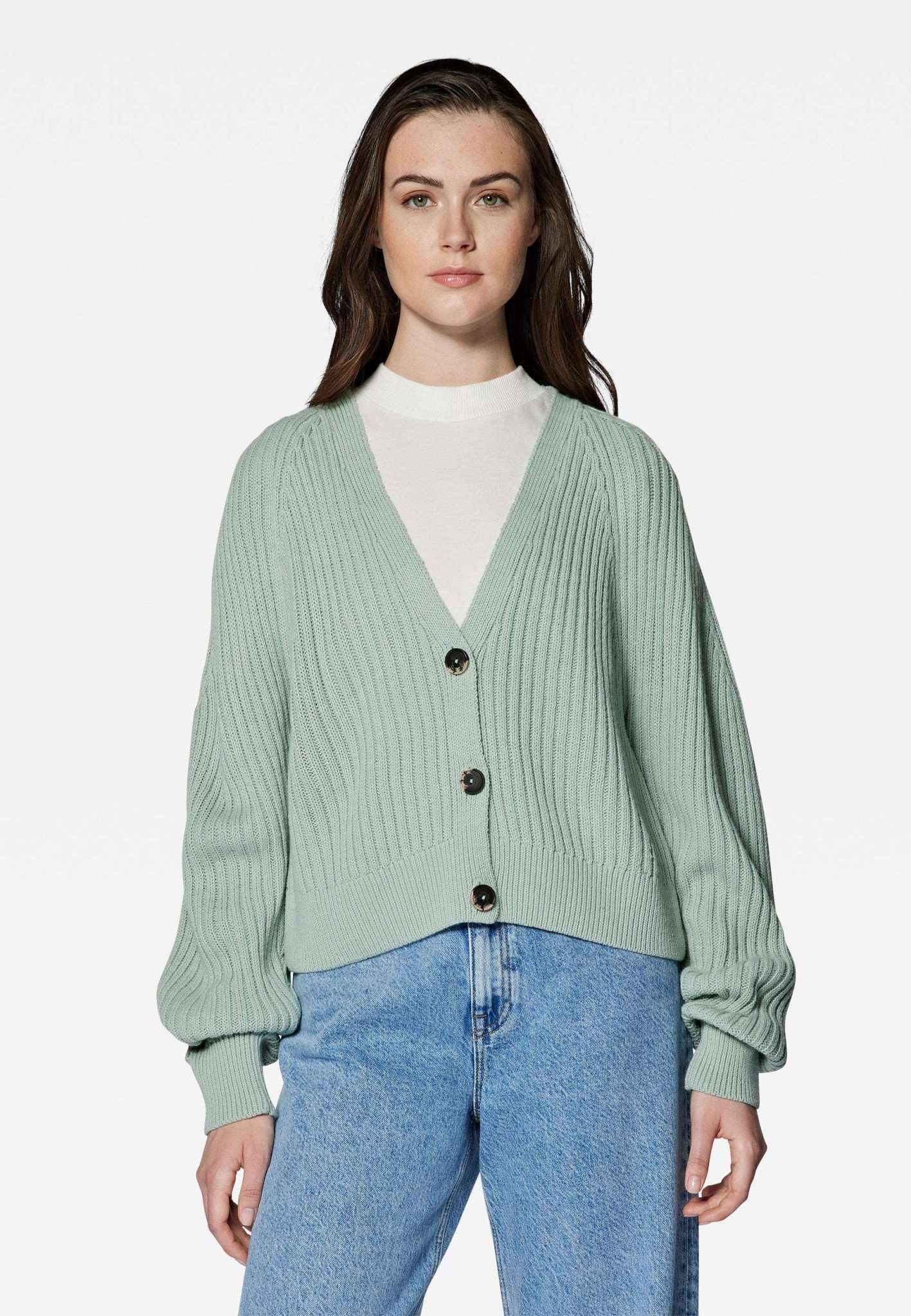 Stitch Detailed Cardigan in Aqua Gray Vestes Mavi   