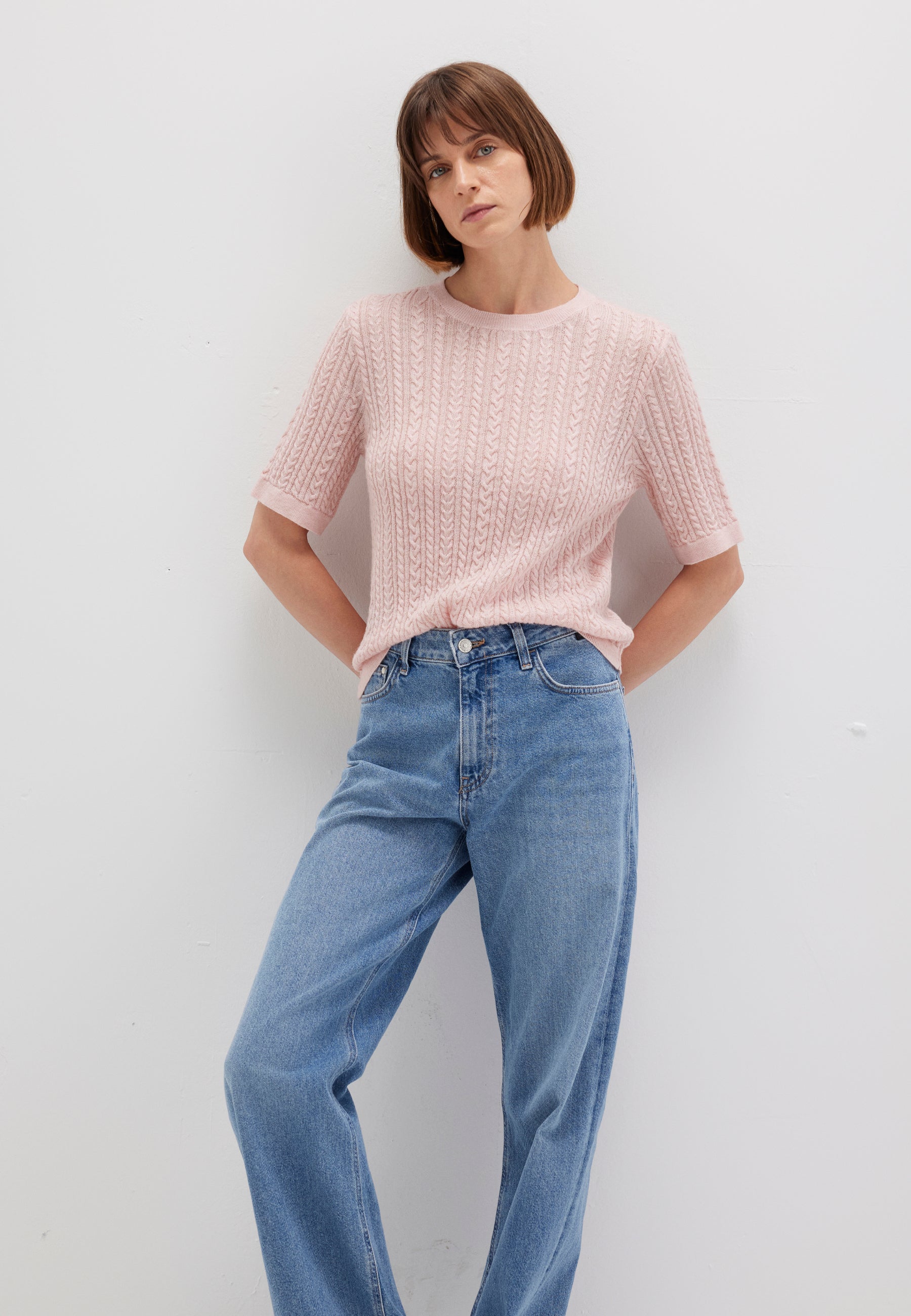 Tricot à manches courtes en Lotus Melange Pull Mavi