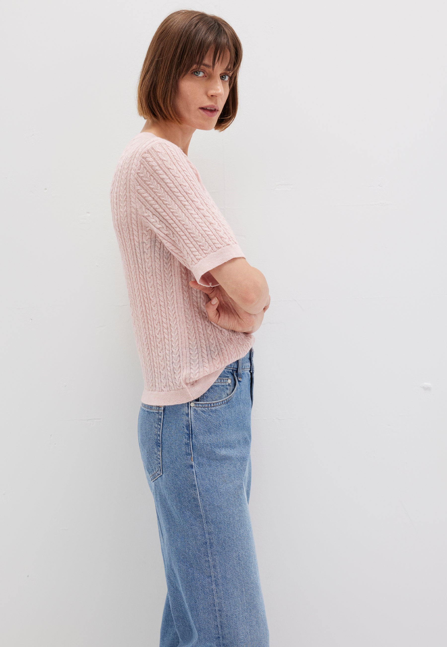 Tricot à manches courtes en Lotus Melange Pull Mavi