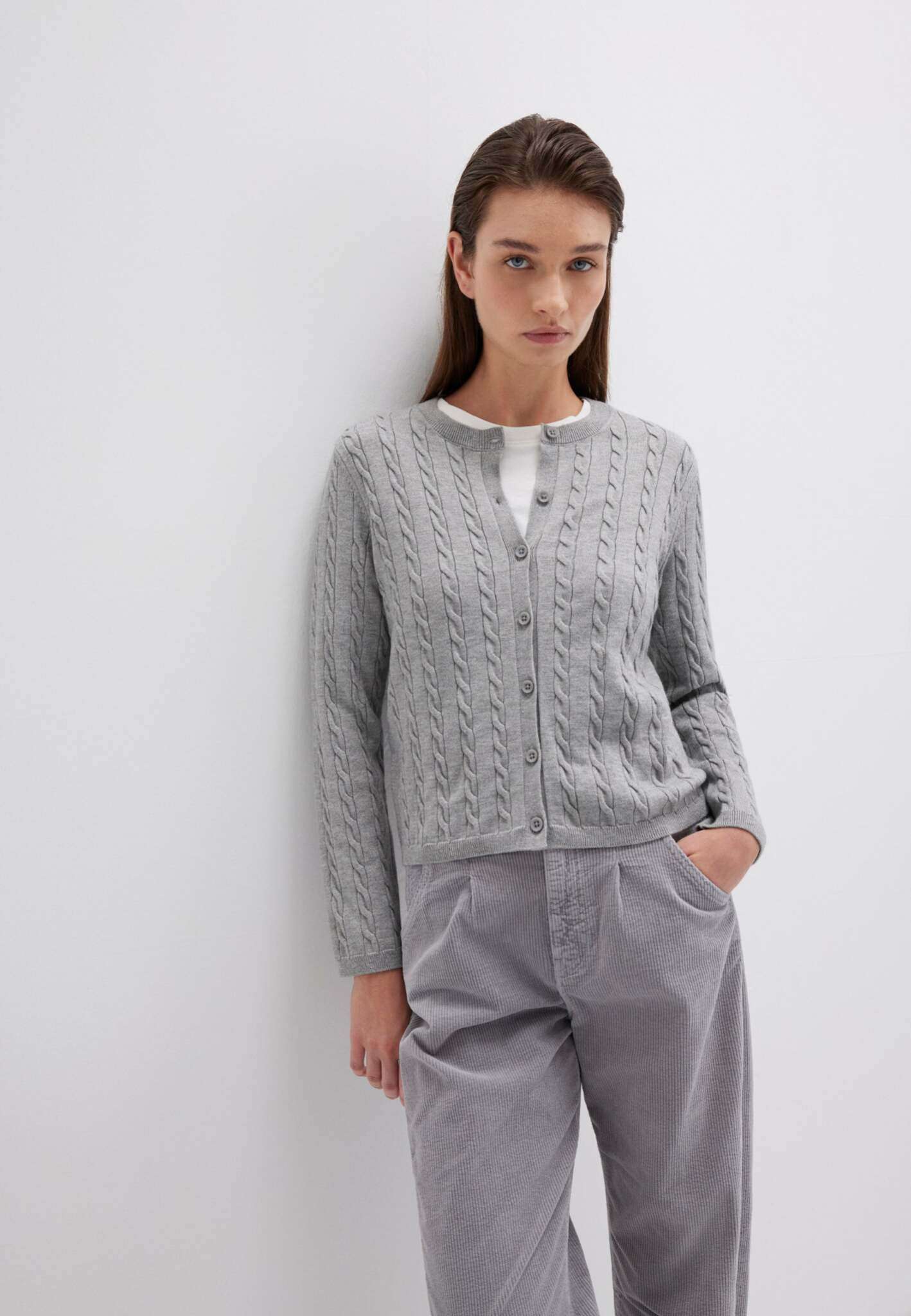 Button Short Cardigan in Mid Grey Melange Cardigans Mavi