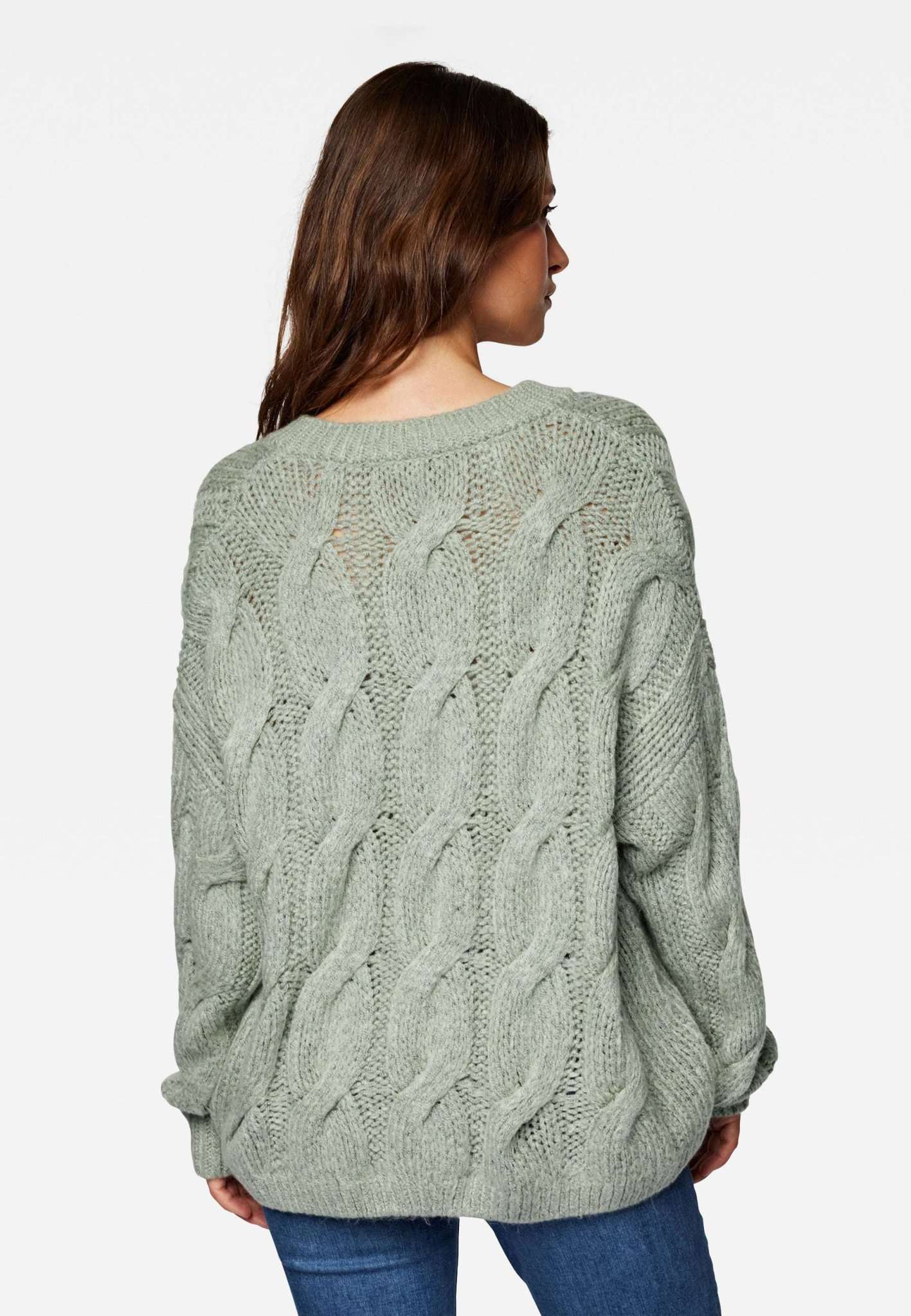 Sweat col en V gris aqua Pull Mavi   