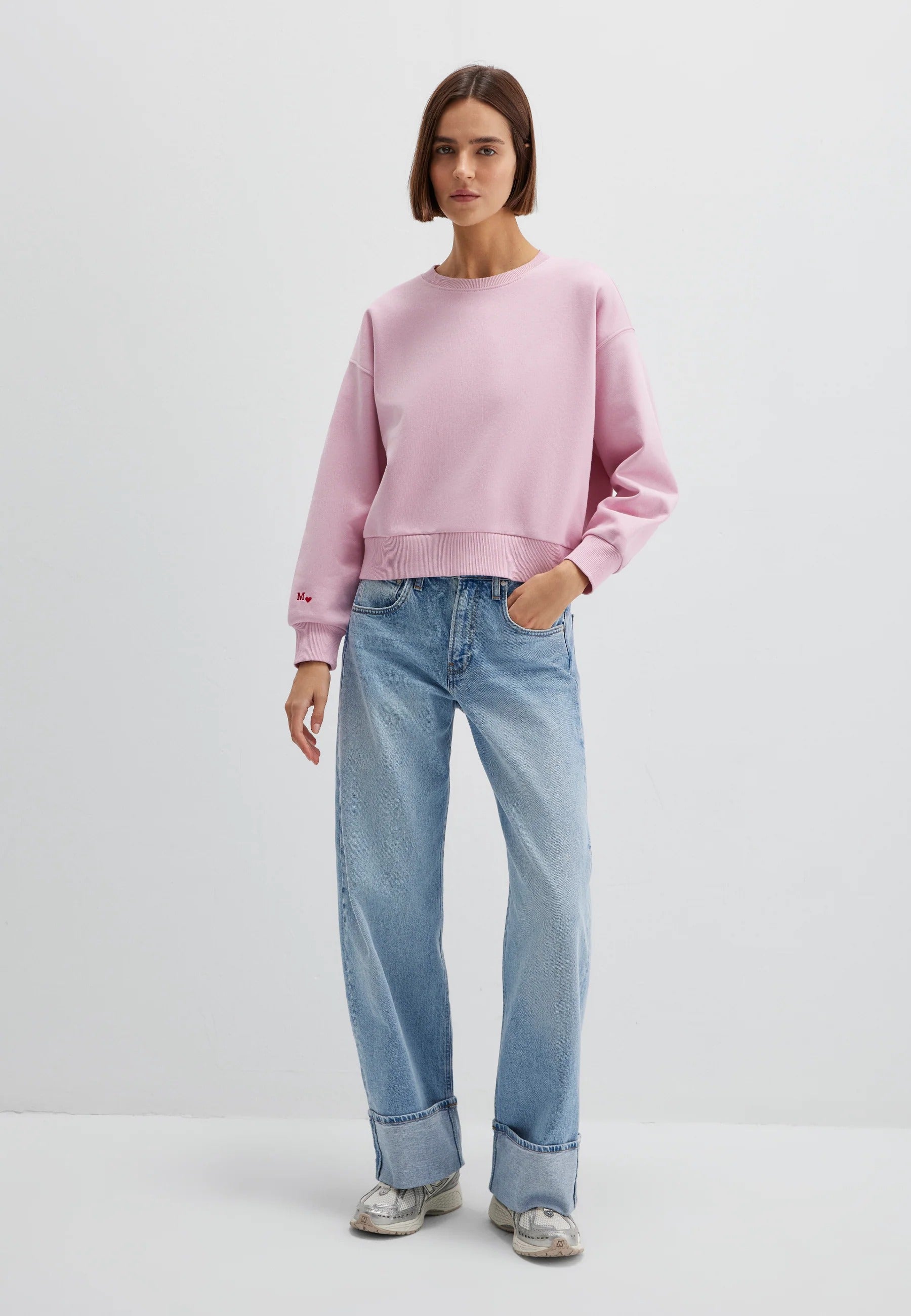 Sweat-shirt à col rond rose nectar