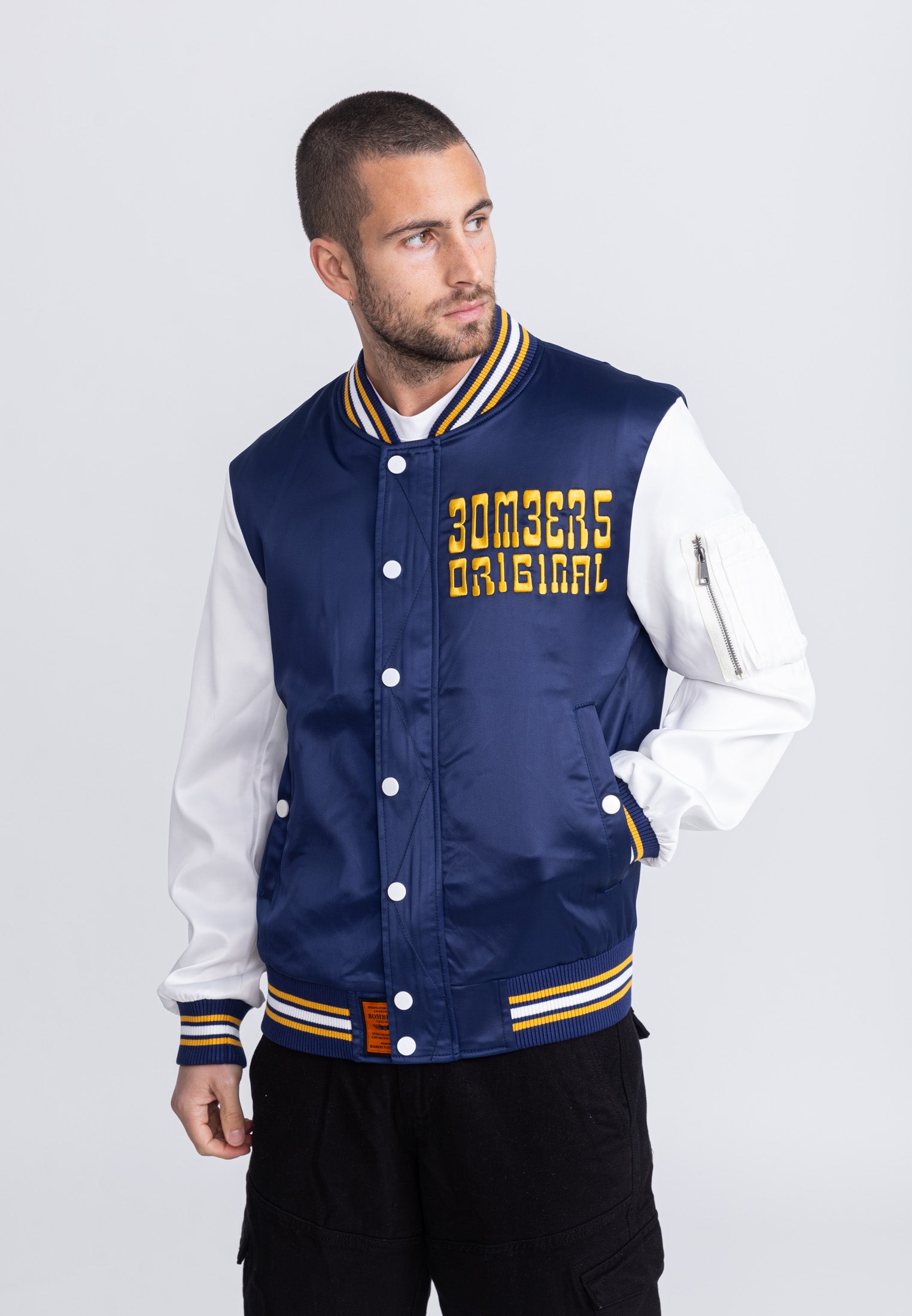 March M Bomber in Navy/White Vestes Bombers Original   