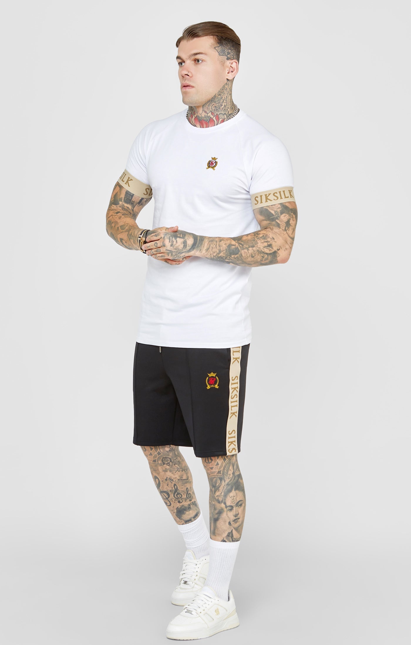 Crest Elasticated Cuff T-shirt in White T-shirts SikSilk   