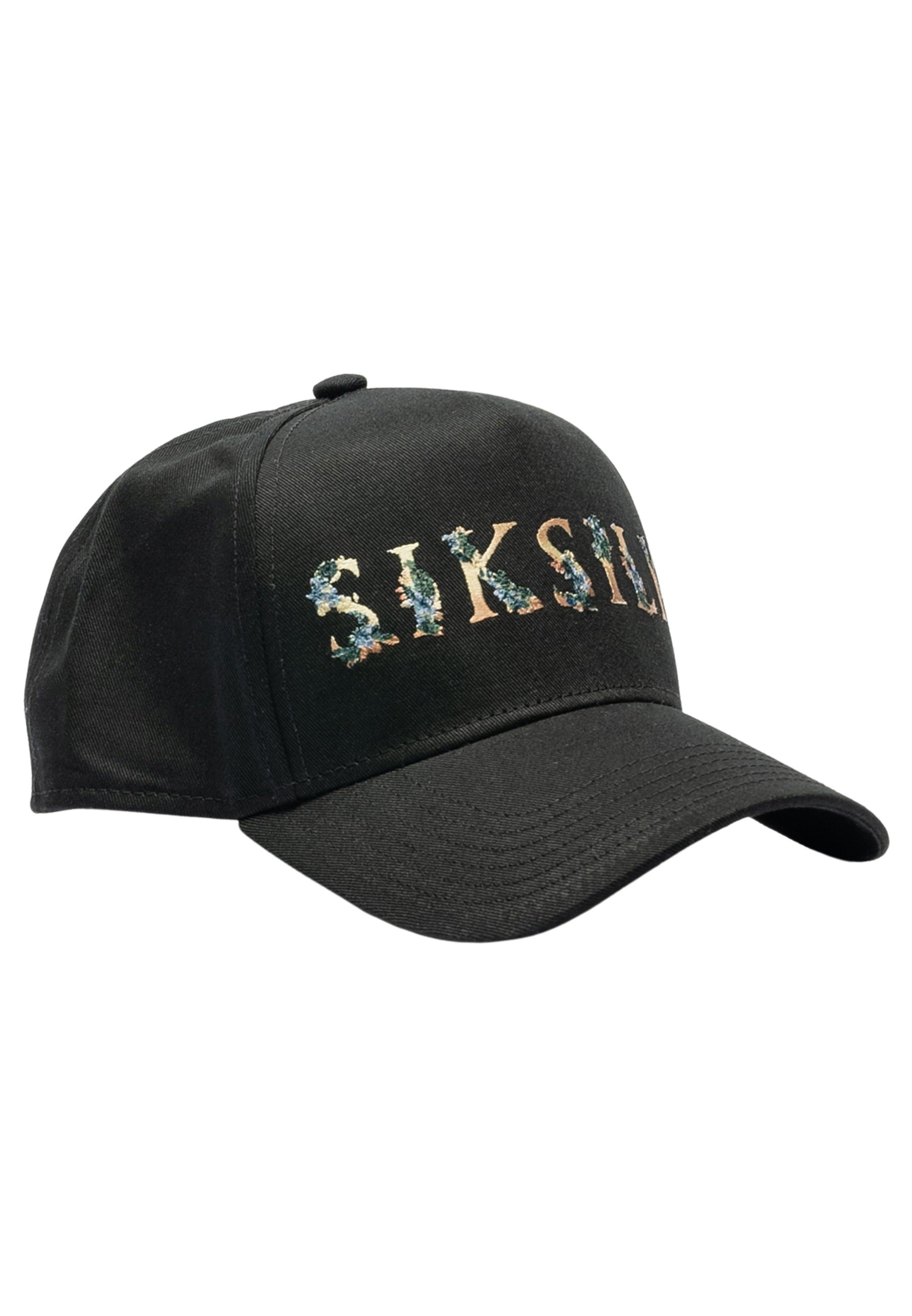 Floral Embroidery Trucker Cap in Black Caps SikSilk   