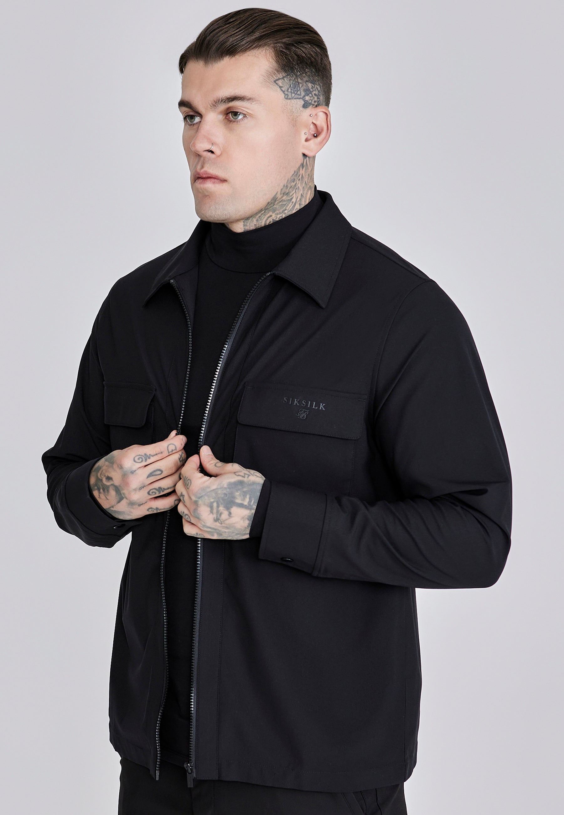 Utility Overshirt in Black Chemises SikSilk