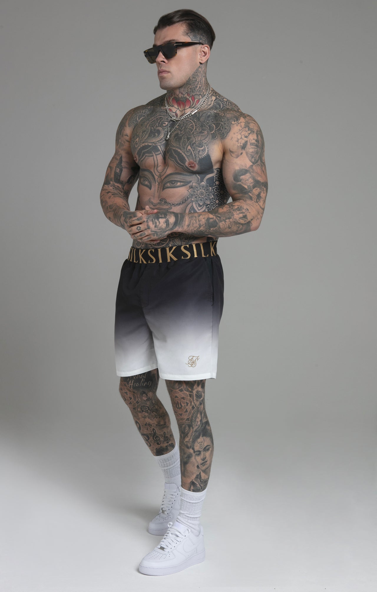 Fade Swim Shorts in Black, White Maillots de bain SikSilk   