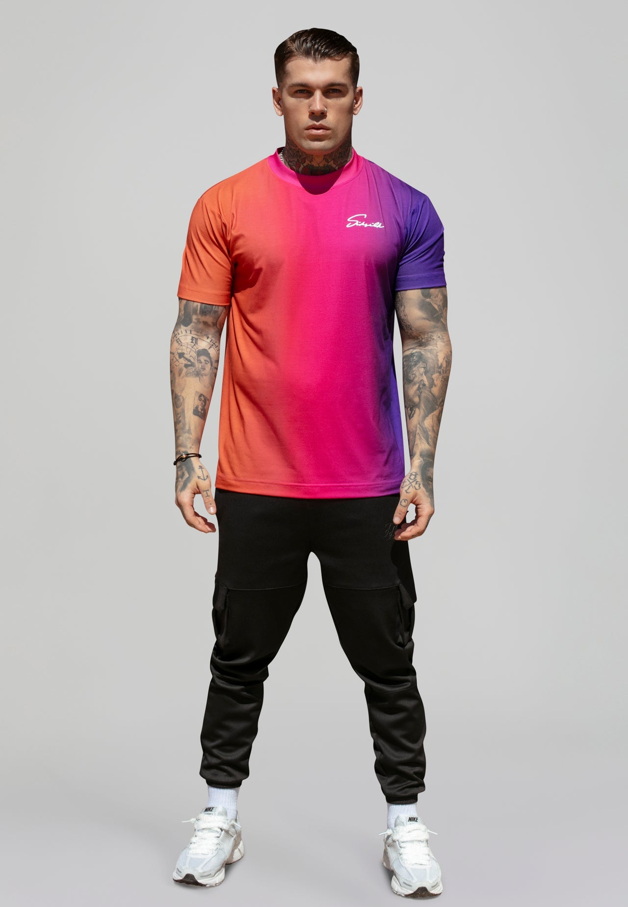 Script Fade T-shirt rose, violet T-shirts SikSilk   