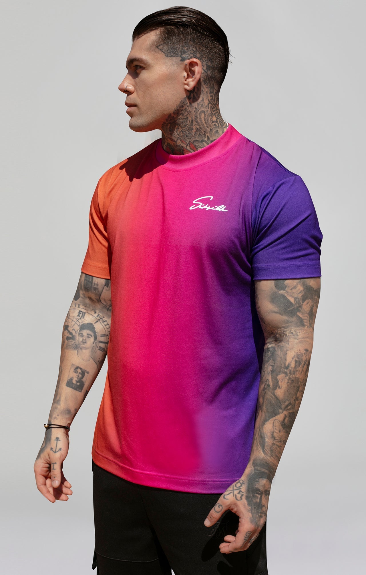 Script Fade T-shirt rose, violet T-shirts SikSilk   