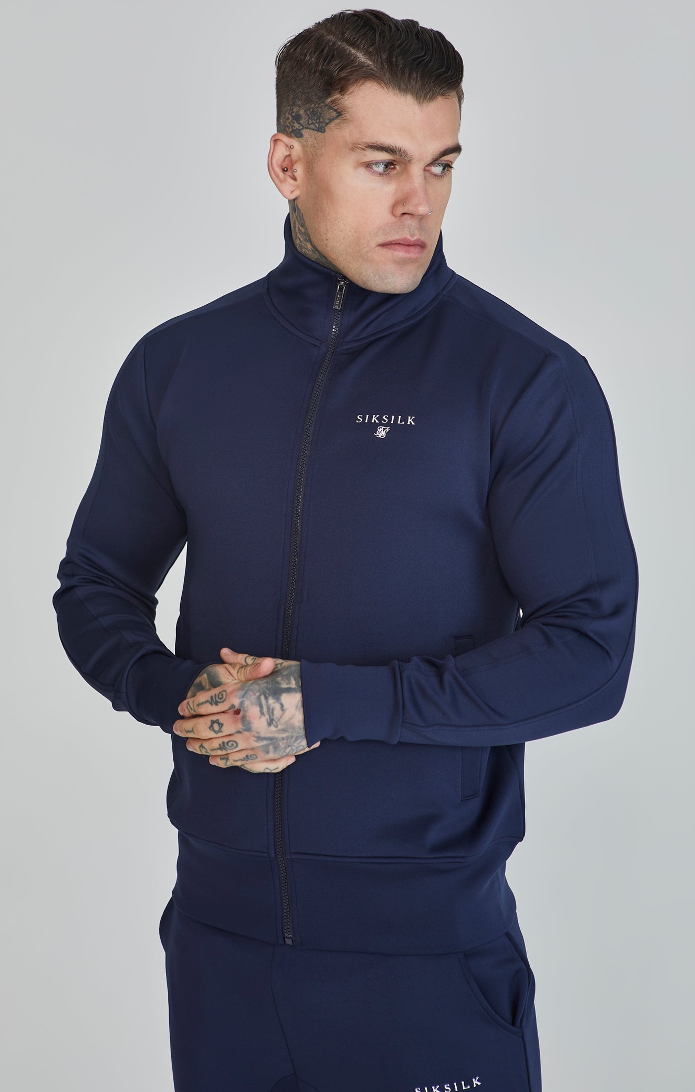 Essentials Poly Track Top in Navy Sweat-shirts SikSilk   