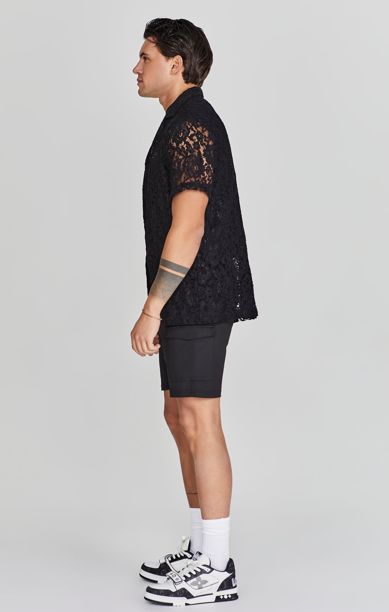 Lace Resort Shirt in Black Chemises SikSilk   