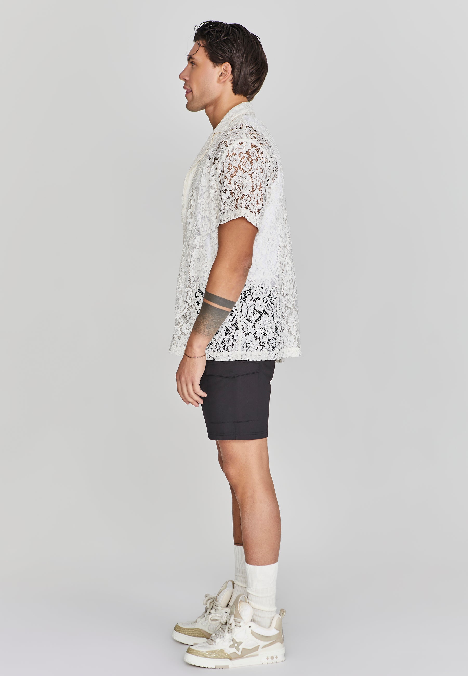 Lace Resort Shirt in Ecru Chemises SikSilk   