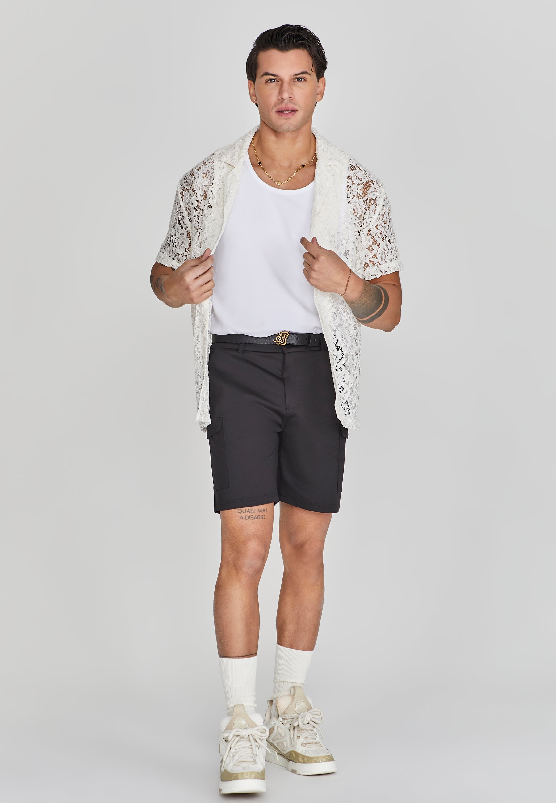 Lace Resort Shirt in Ecru Chemises SikSilk   