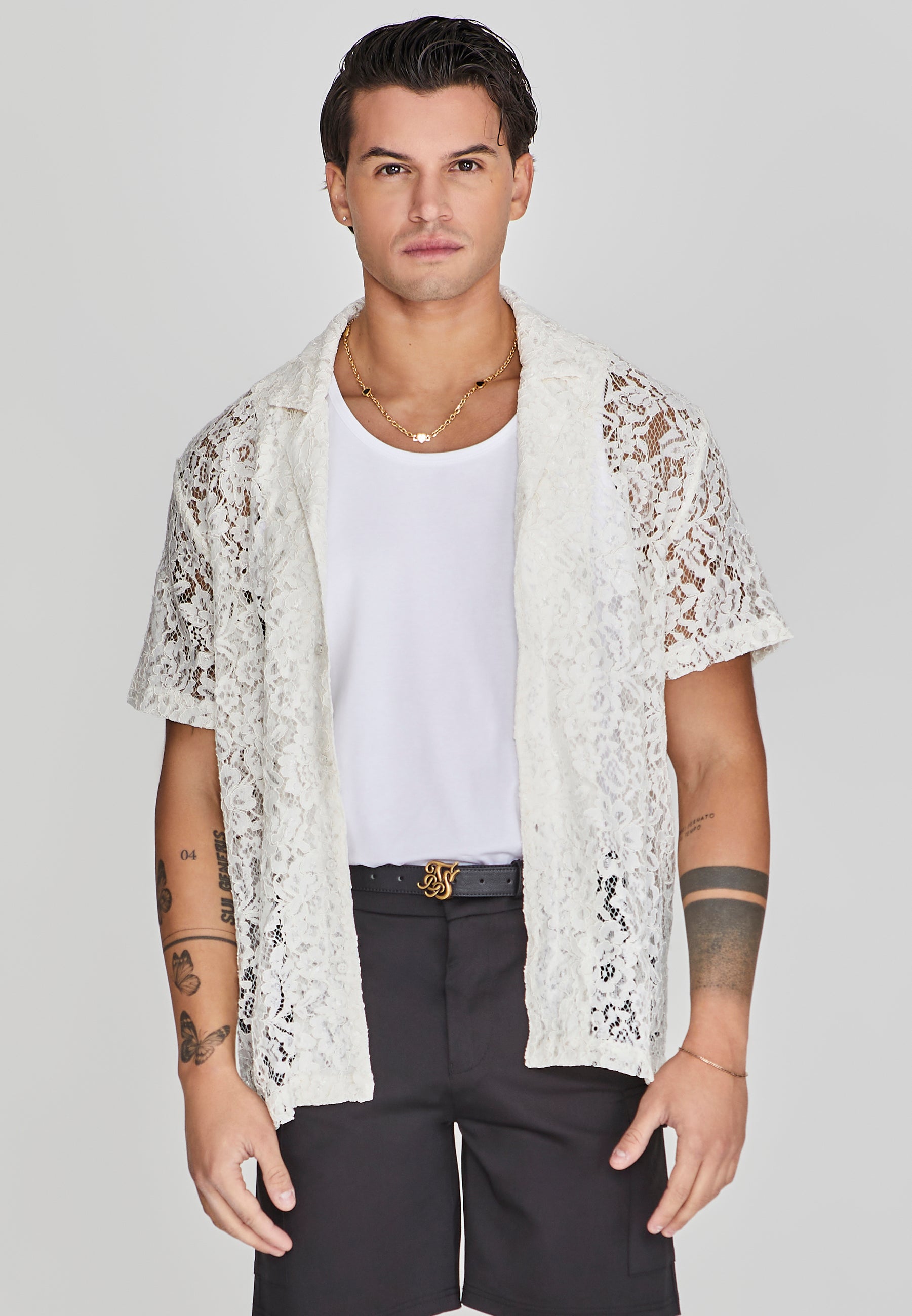 Lace Resort Shirt in Ecru Chemises SikSilk   