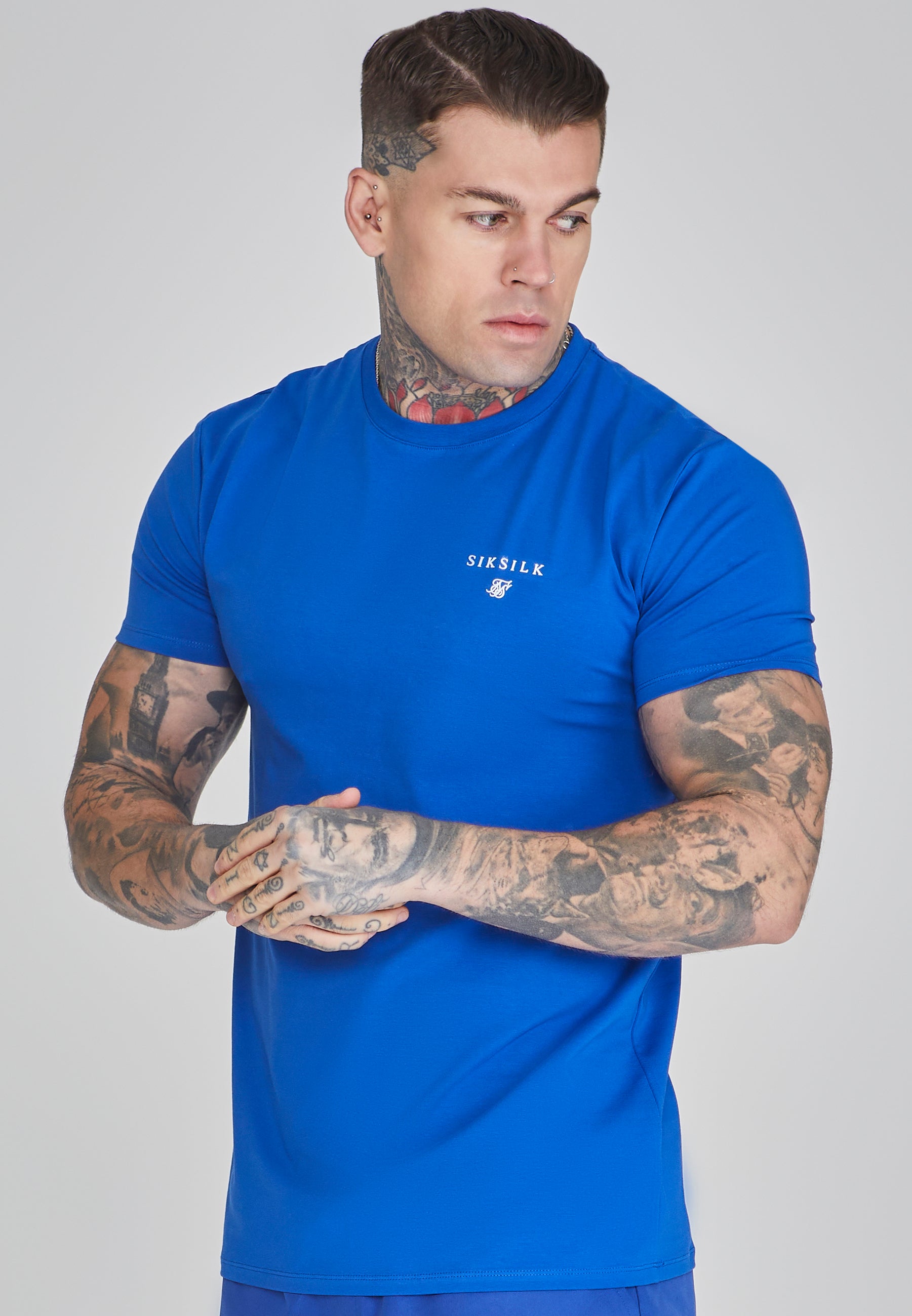 Muscle Fit T-shirt en Blue T-shirts SikSilk   