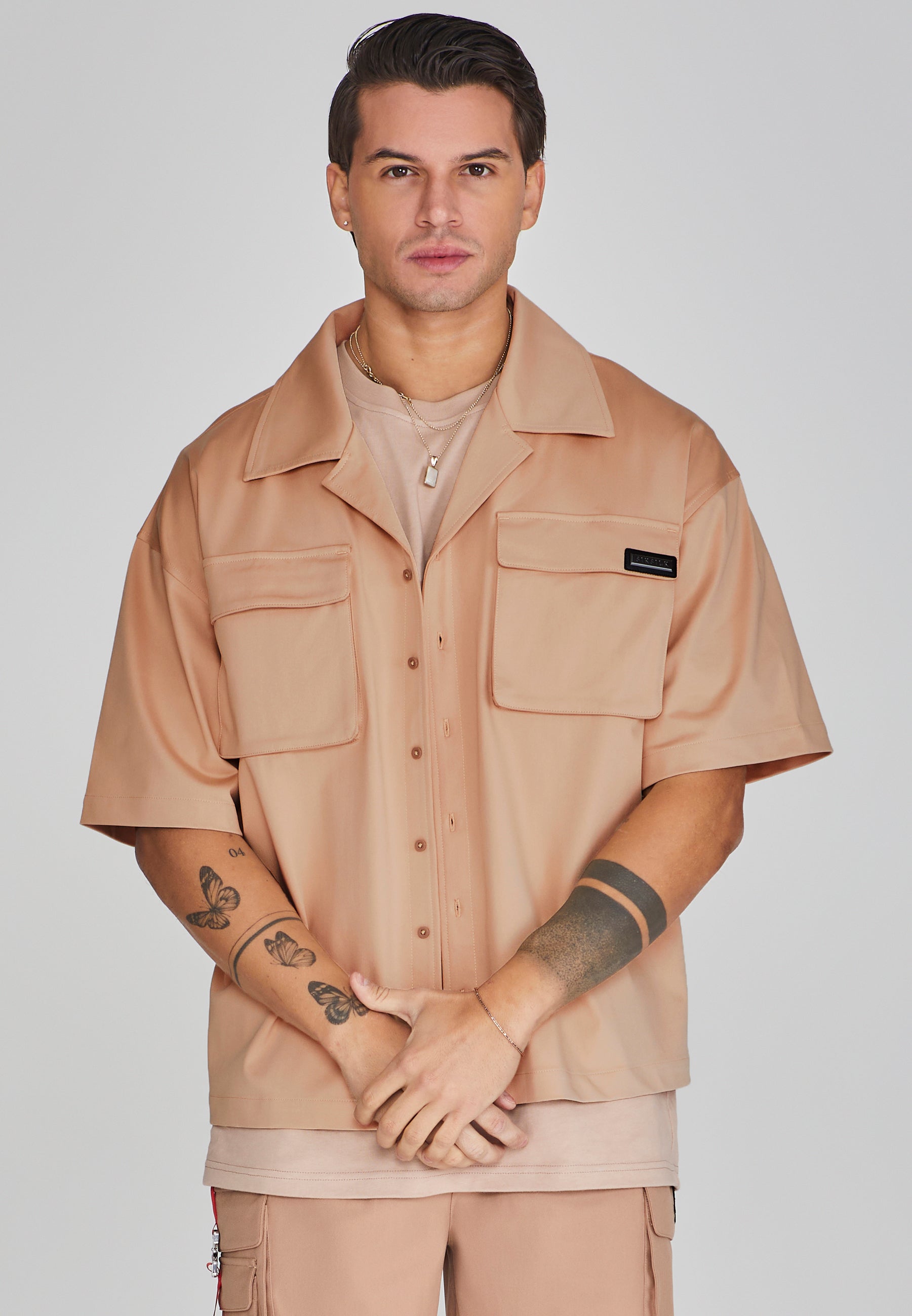 Flight Utility Shirt in Brown Chemises SikSilk   