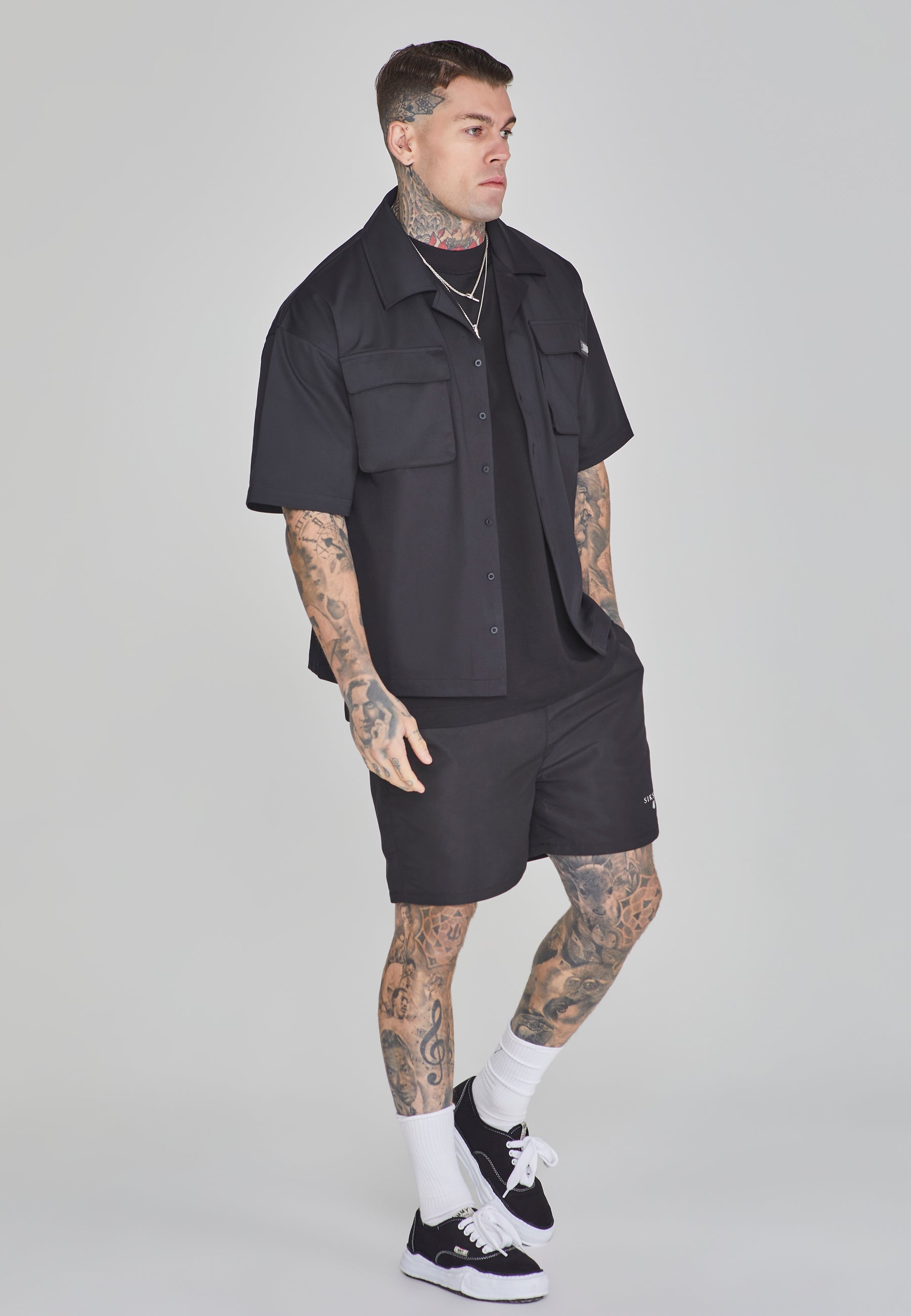 Flight Utility Shirt in Black Chemises SikSilk   