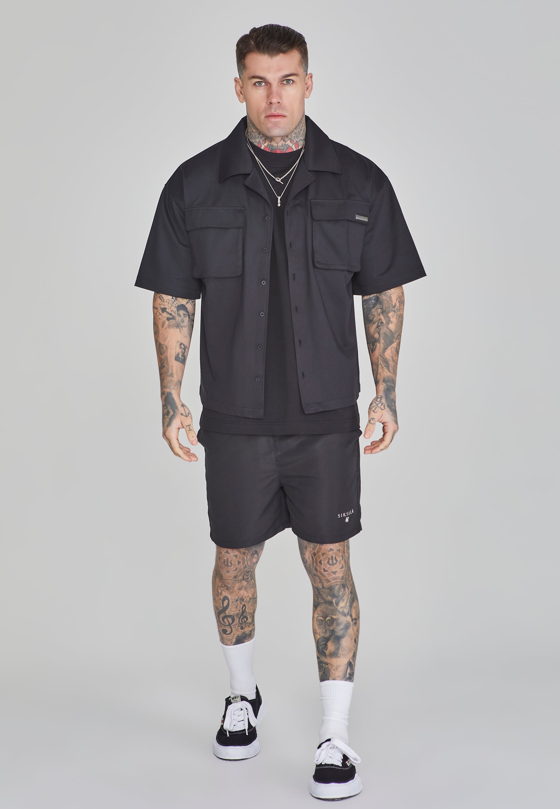 Flight Utility Shirt in Black Chemises SikSilk   