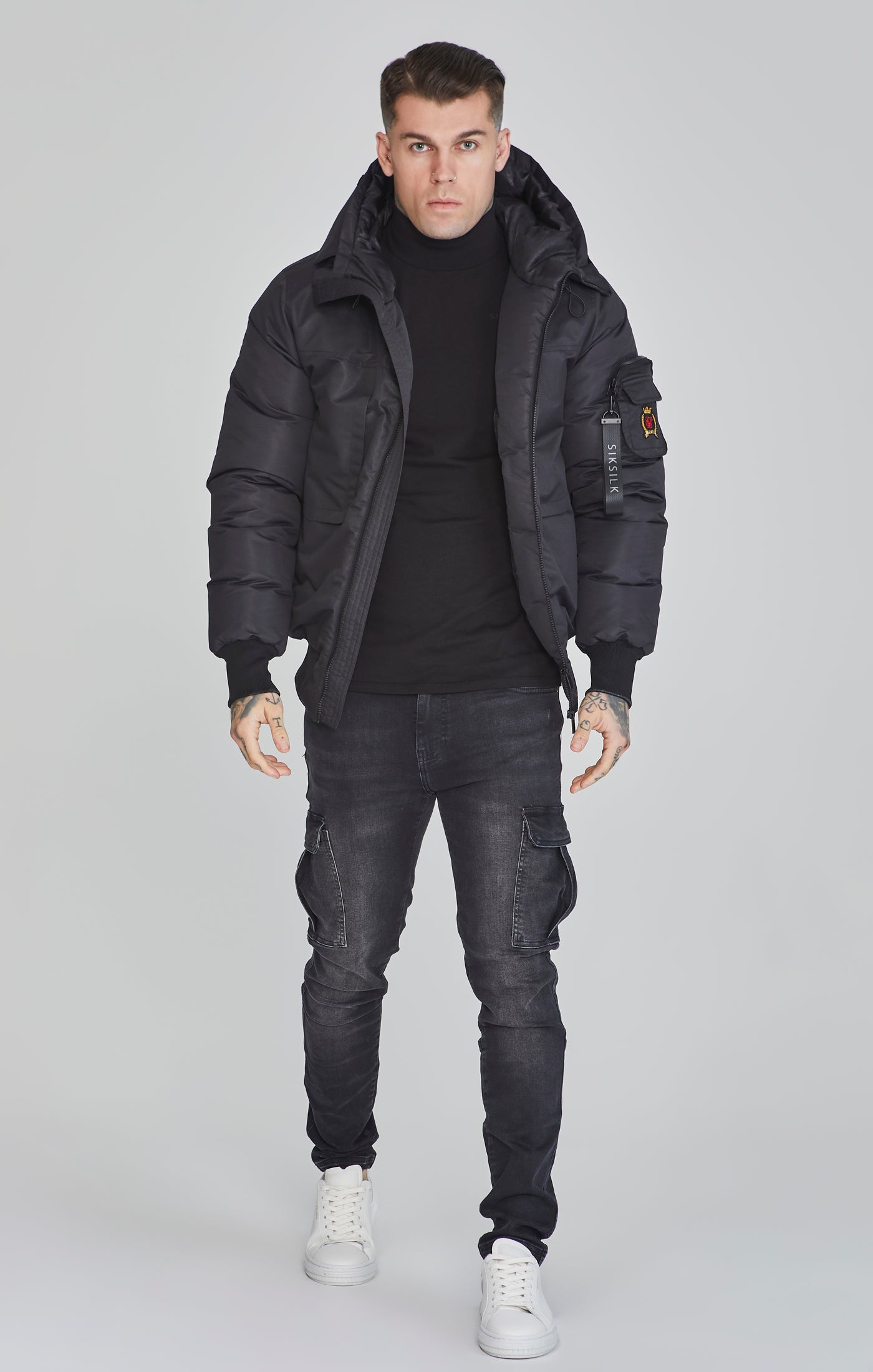 Bomber Jacket in Black Vestes SikSilk   