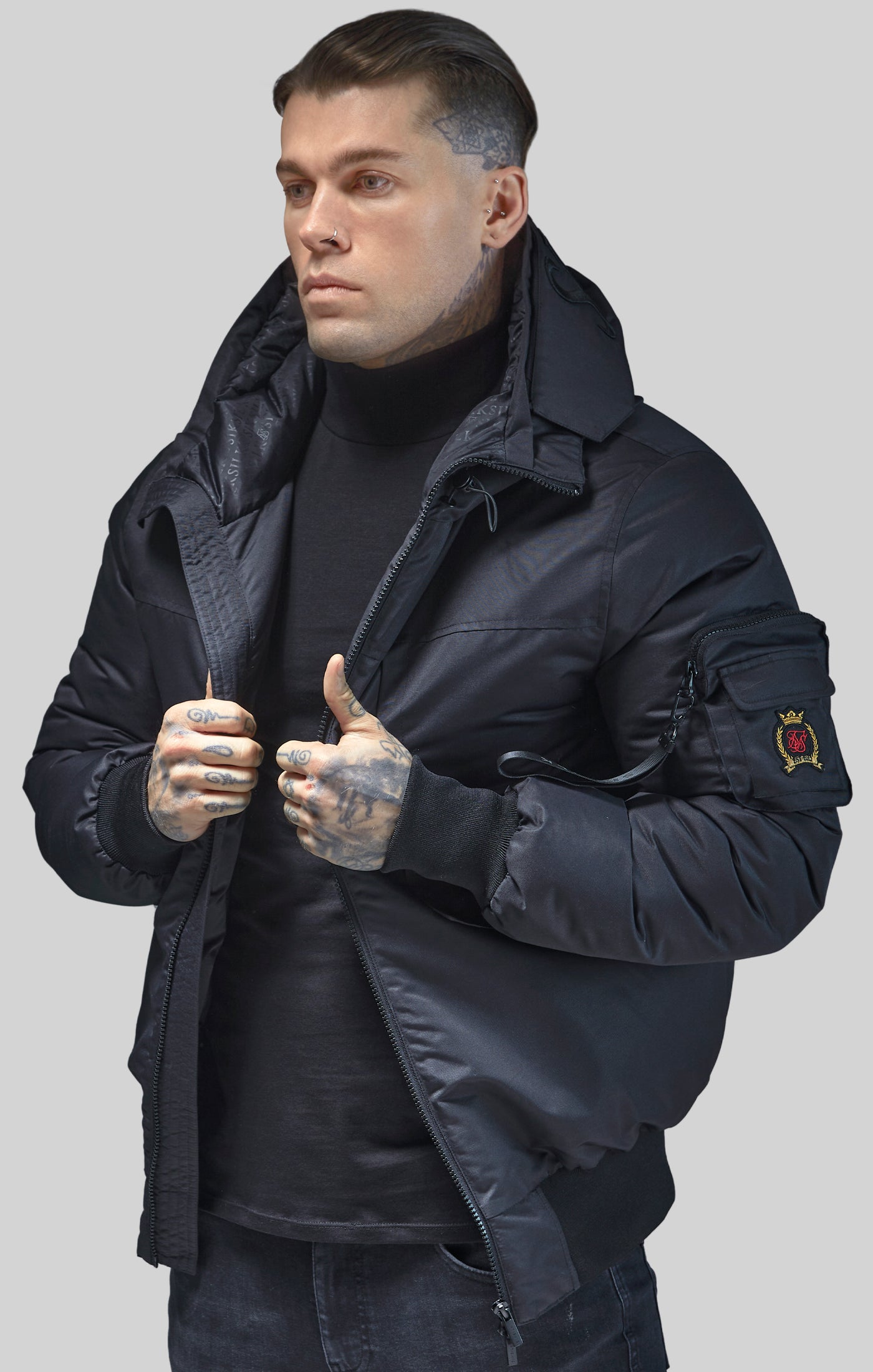 Bomber Jacket in Black Vestes SikSilk   